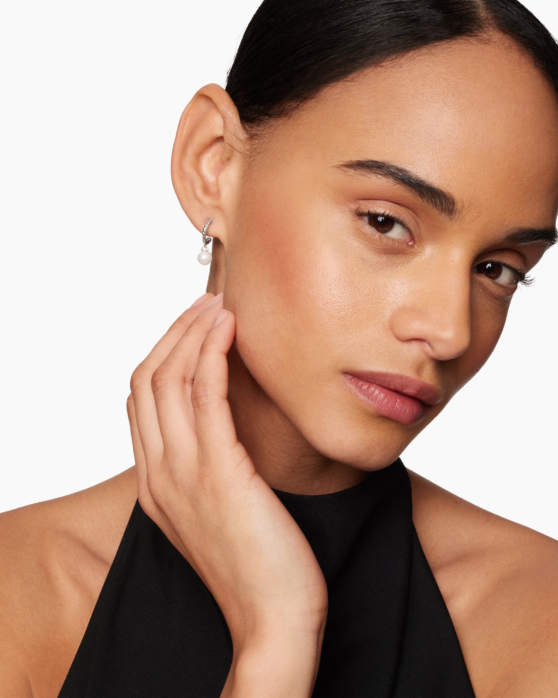 Alternative view of Pearl and Pavé Solari Drop Earrings in Sterling Silver with Pearls and Diamonds, 18.4mm