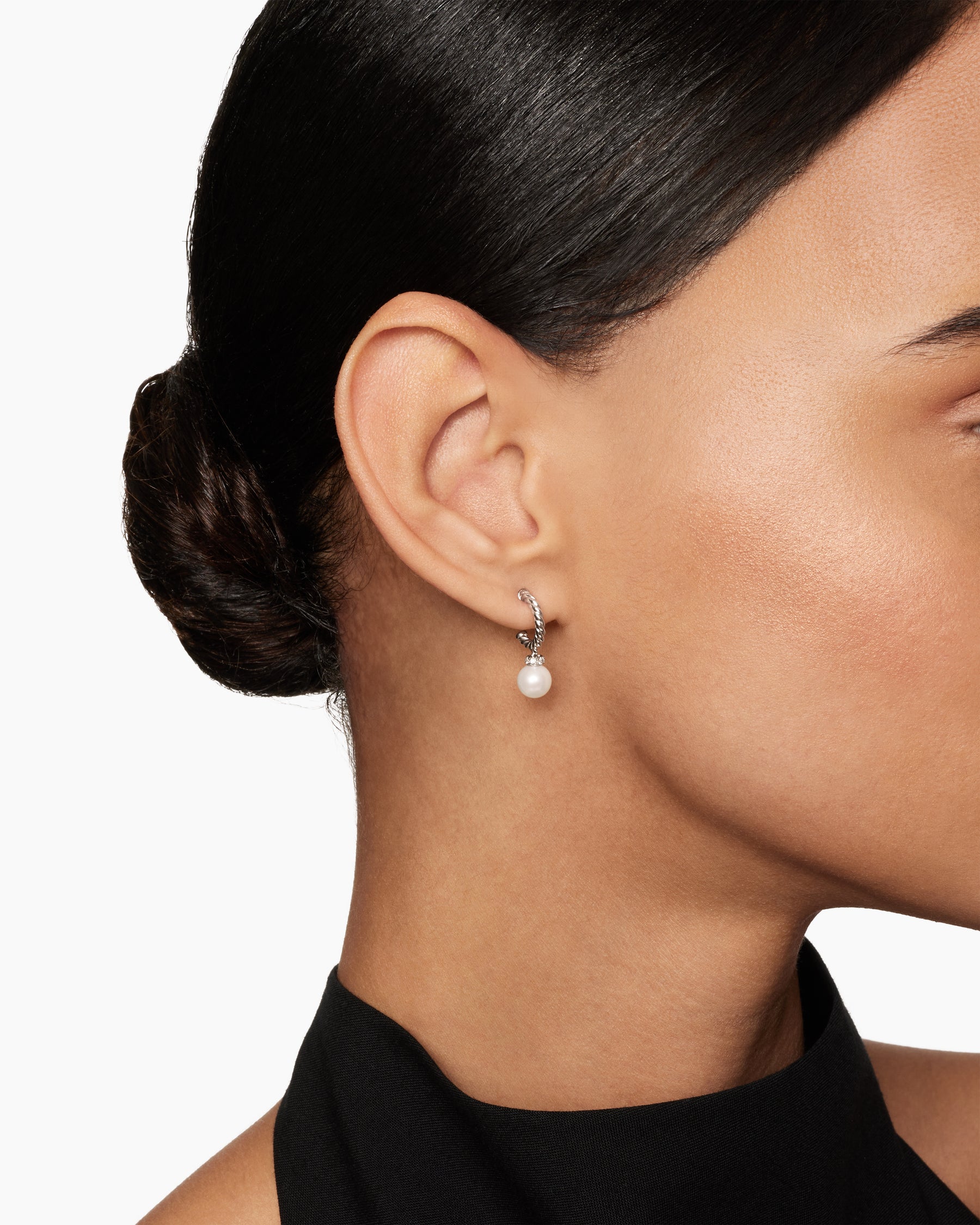 Pearl and Pavé Solari Drop Earrings in Sterling Silver with Pearls and Diamonds, 18.4mm - Image 6