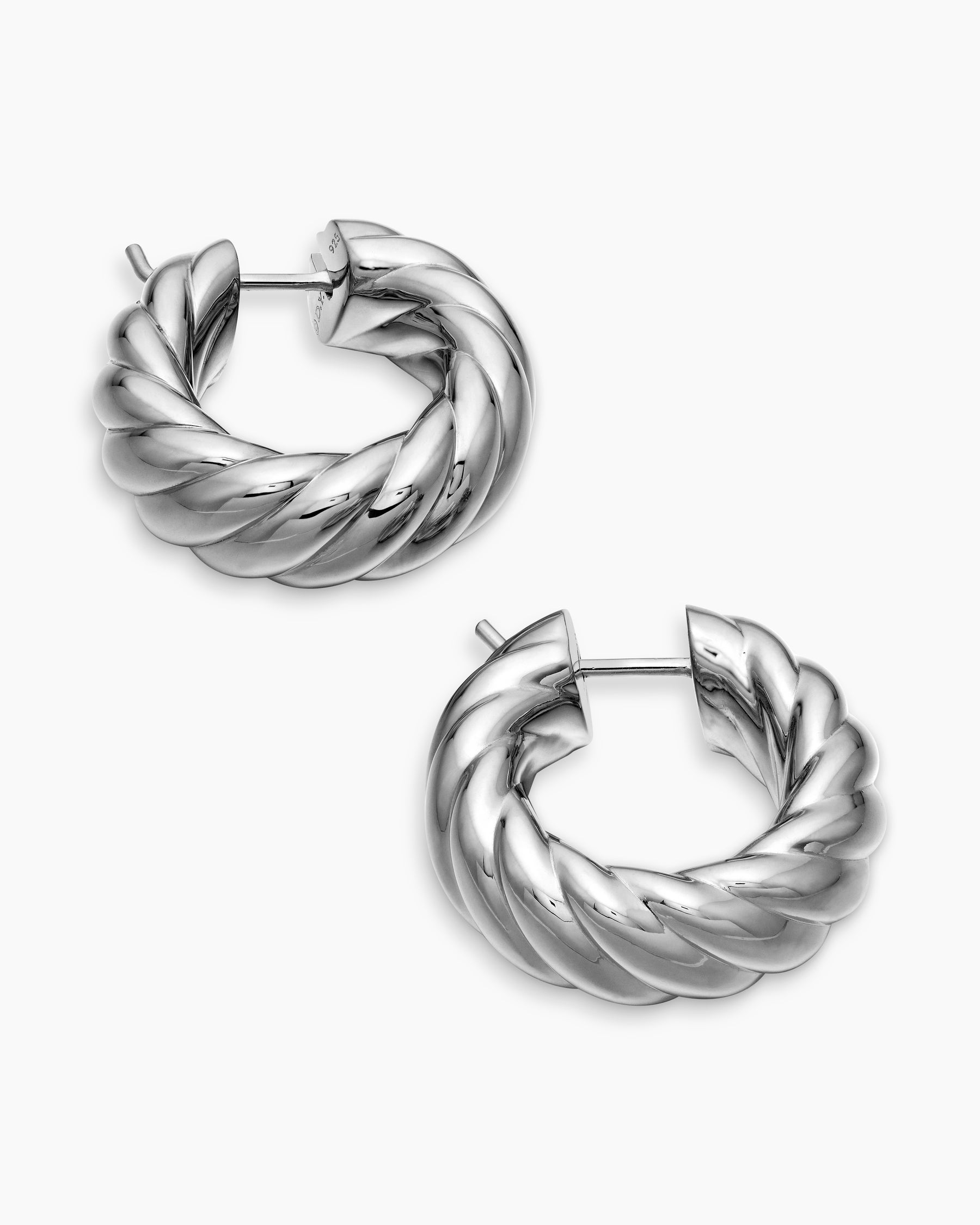 Sculpted Cable Hoop Earrings in Sterling Silver, 25mm - Image 4