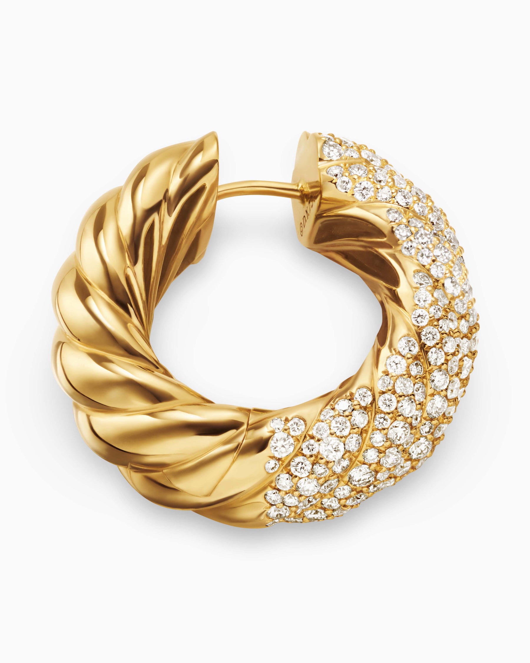 Sculpted Cable Hoop Earrings in 18K Yellow Gold with Diamonds, 25mm - Image 3