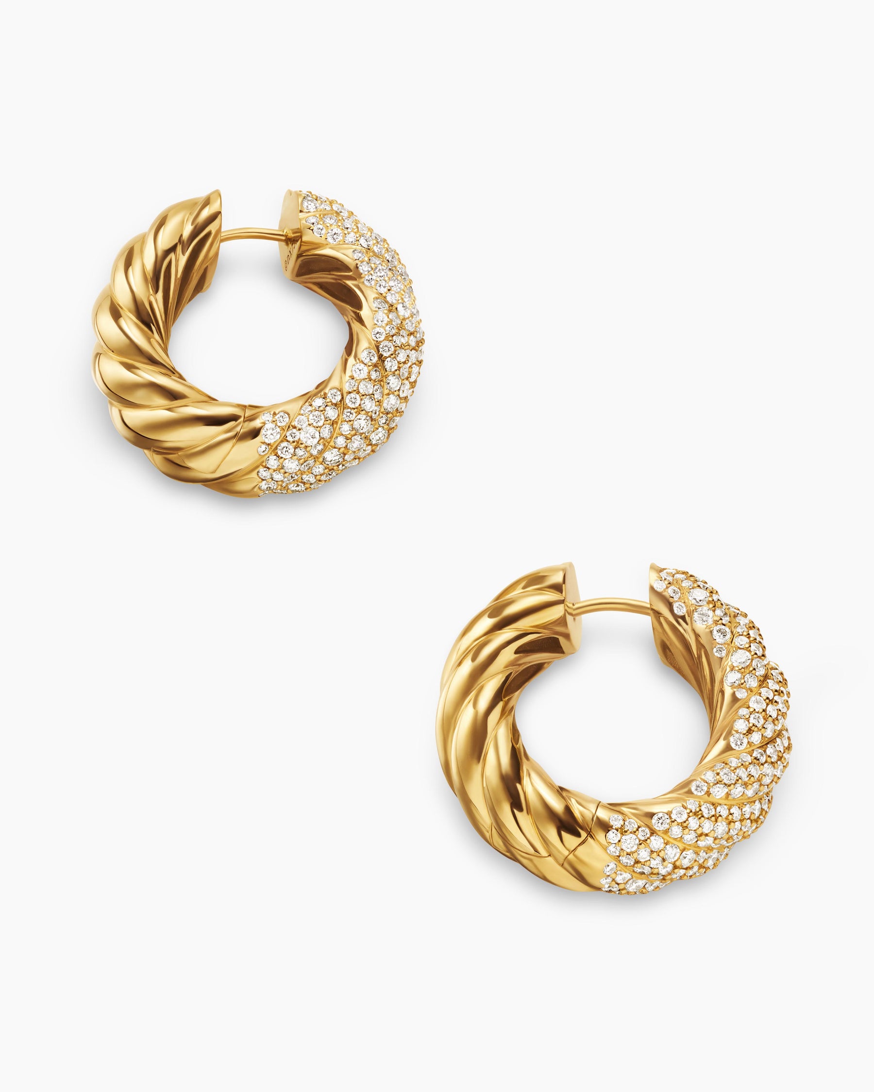 Sculpted Cable Hoop Earrings in 18K Yellow Gold with Diamonds, 25mm - Image 4