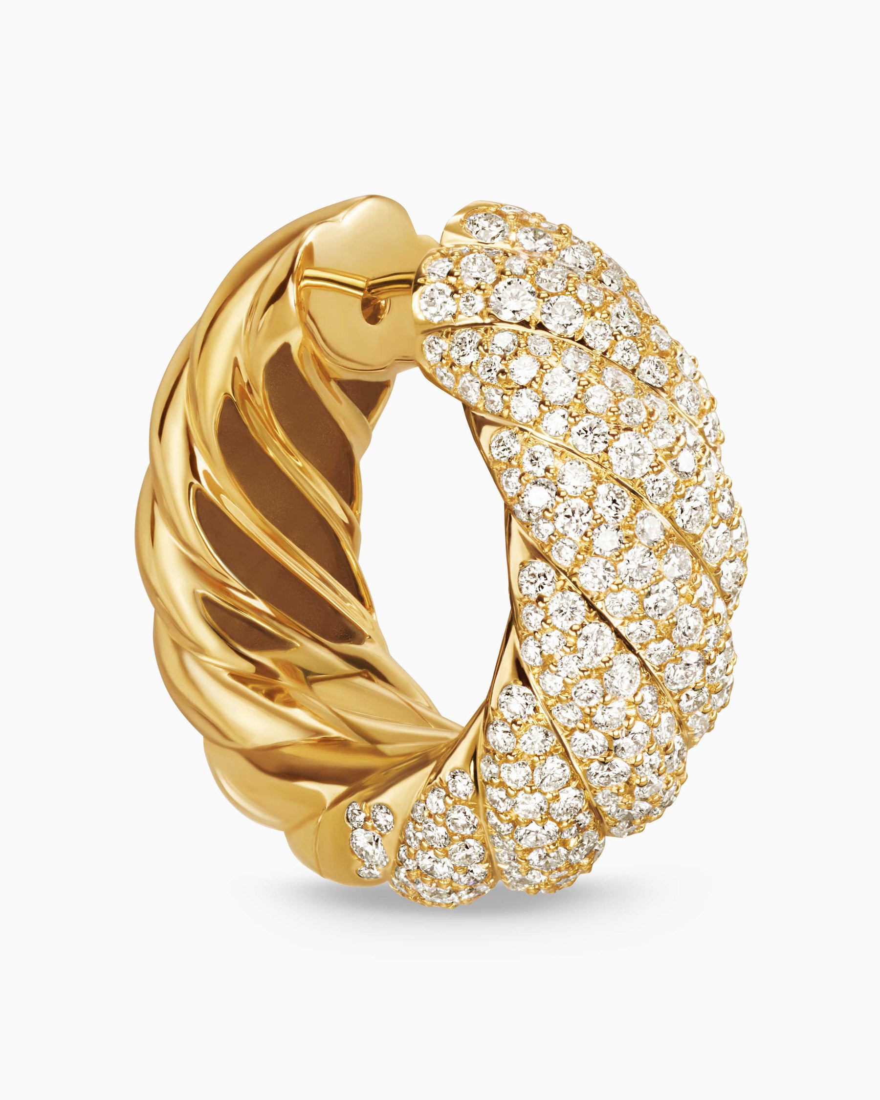 Sculpted Cable Hoop Earrings in 18K Yellow Gold with Diamonds, 25mm - Image 5