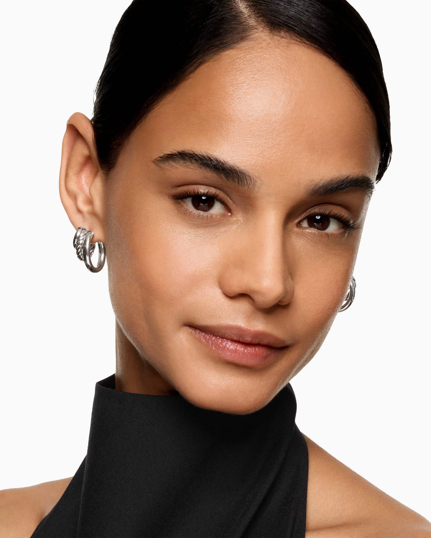 Alternative view of DY Mercer Three Row Hoop Earrings in Sterling Silver, 21mm