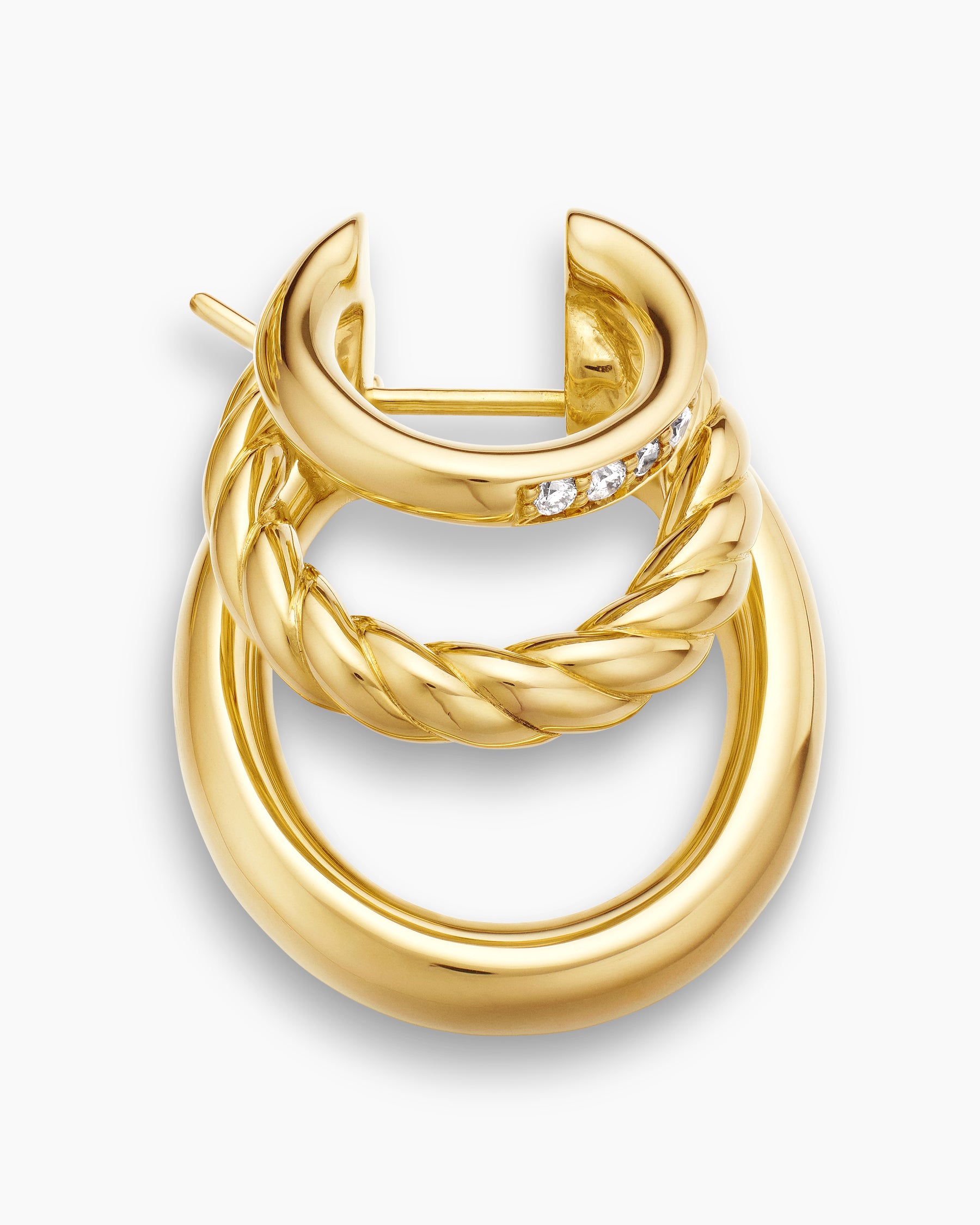 DY Mercer Three Row Hoop Earrings in 18K Yellow Gold with Diamonds, 21mm - Image 3