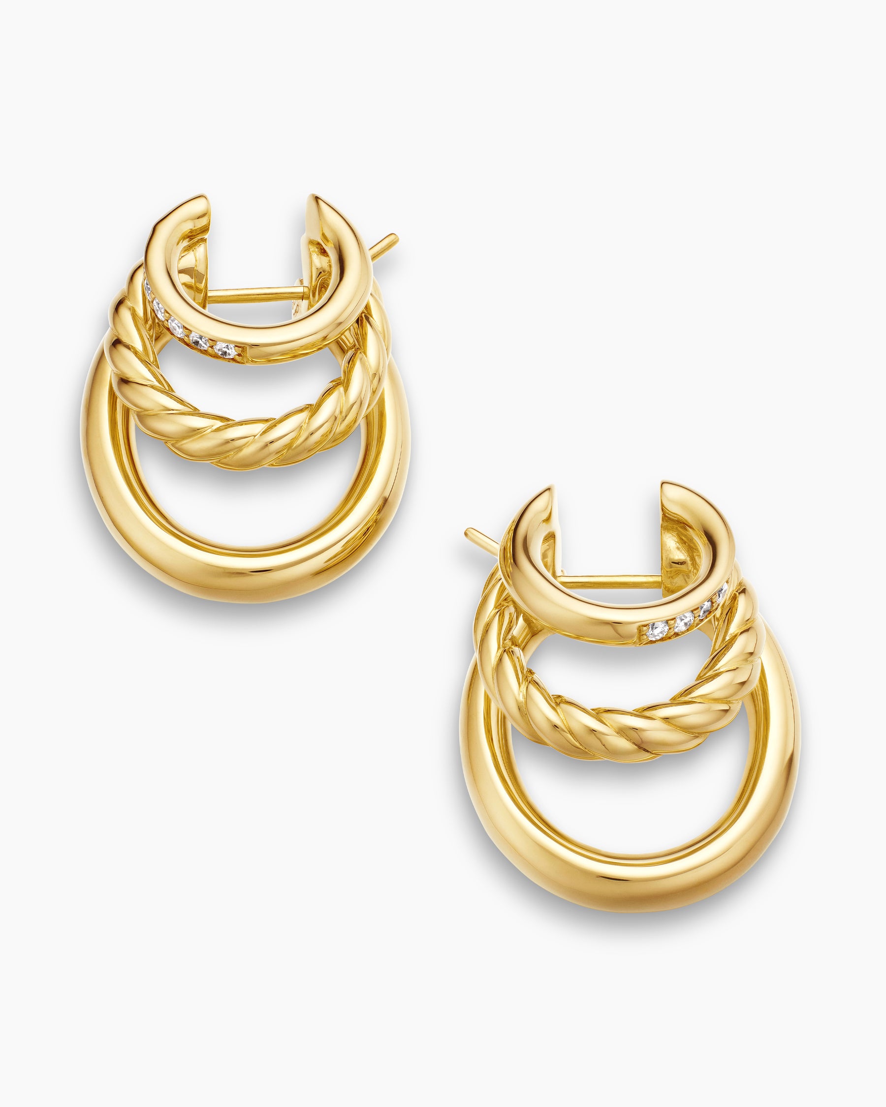 DY Mercer Three Row Hoop Earrings in 18K Yellow Gold with Diamonds, 21mm - Image 4