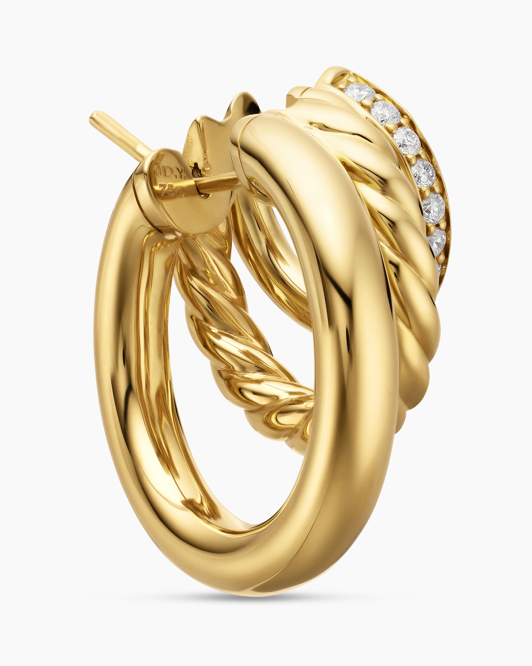 DY Mercer Three Row Hoop Earrings in 18K Yellow Gold with Diamonds, 21mm - Image 5