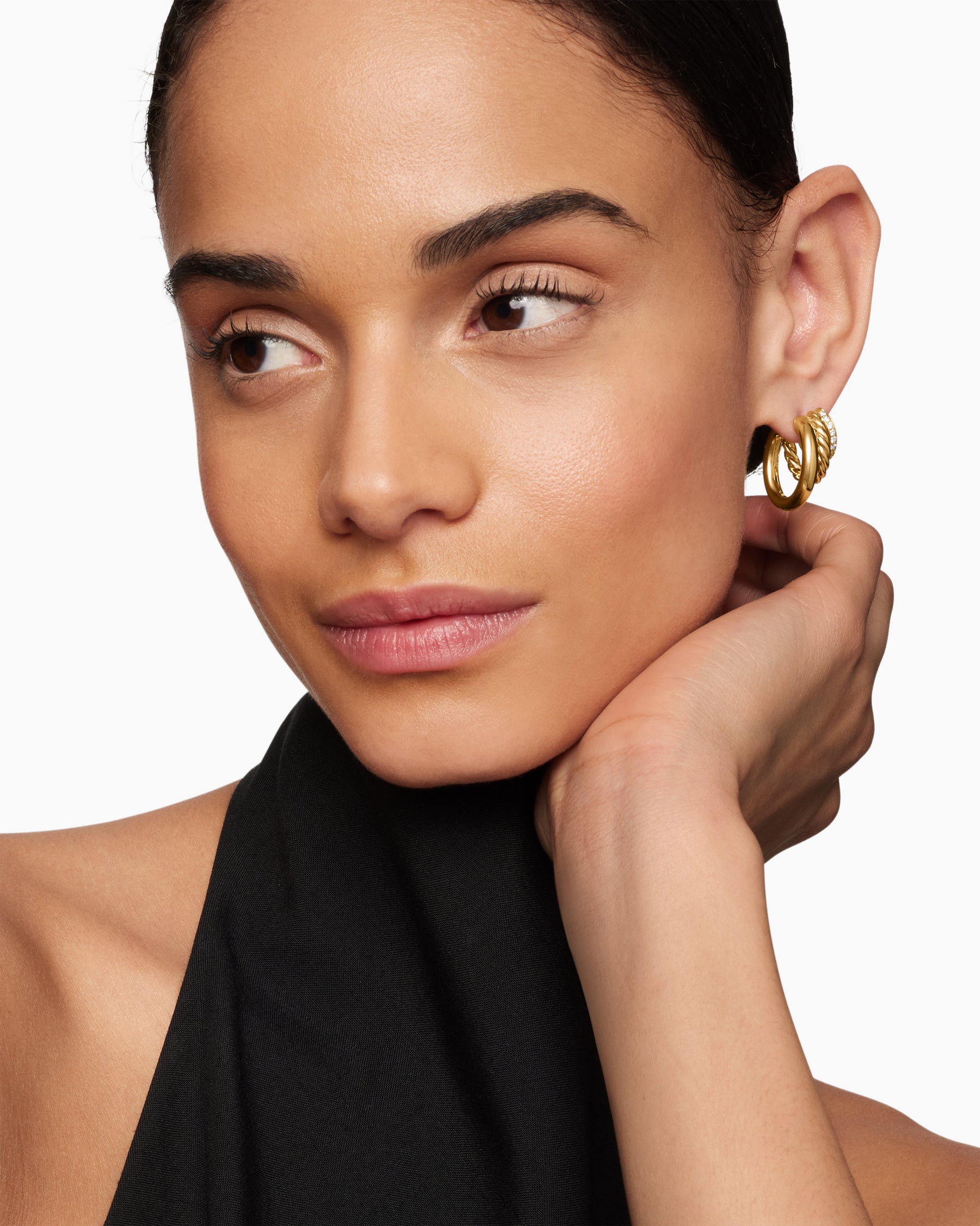 Alternative view of DY Mercer Three Row Hoop Earrings in 18K Yellow Gold with Diamonds, 21mm