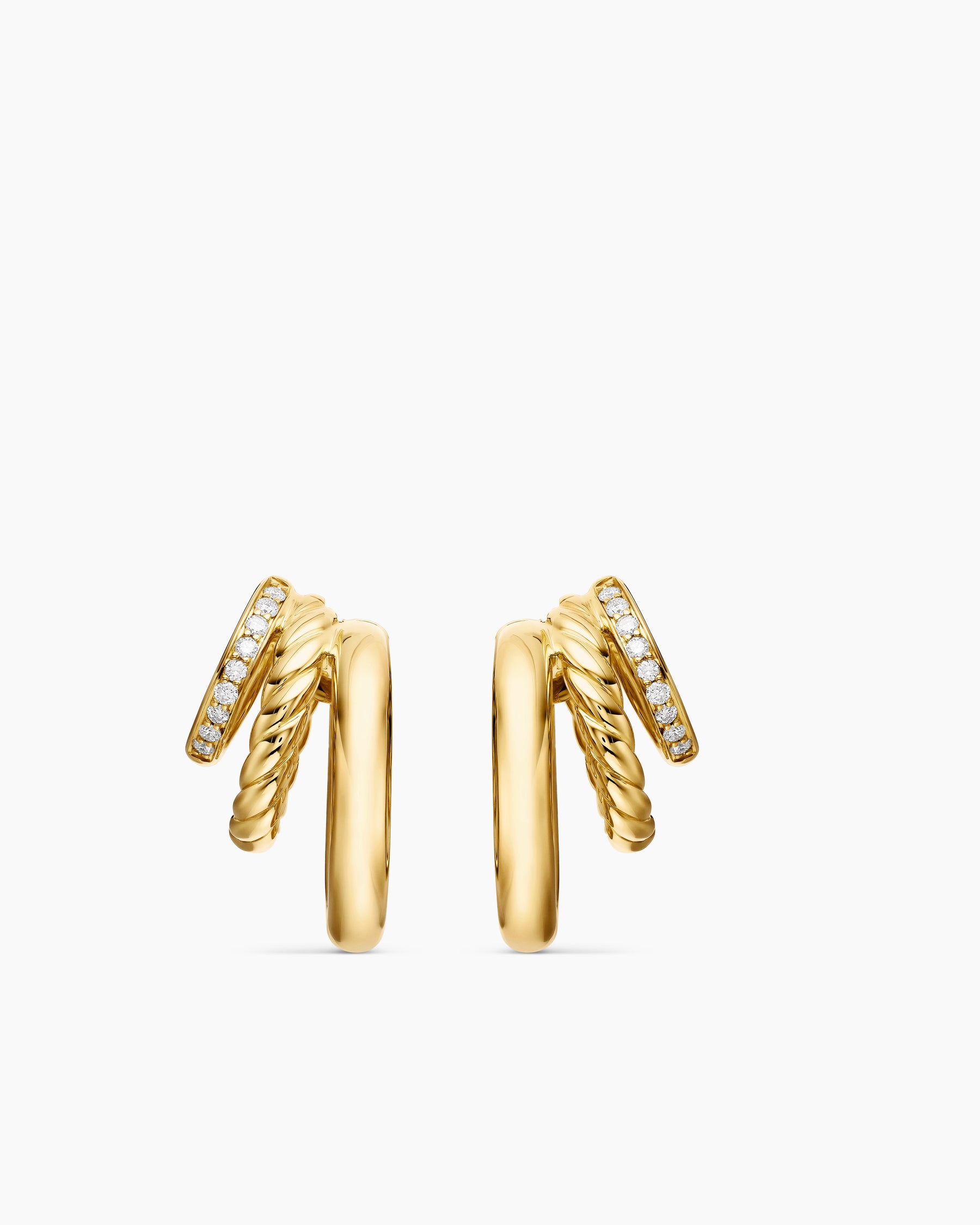 DY Mercer Three Row Hoop Earrings in 18K Yellow Gold with Diamonds, 21mm