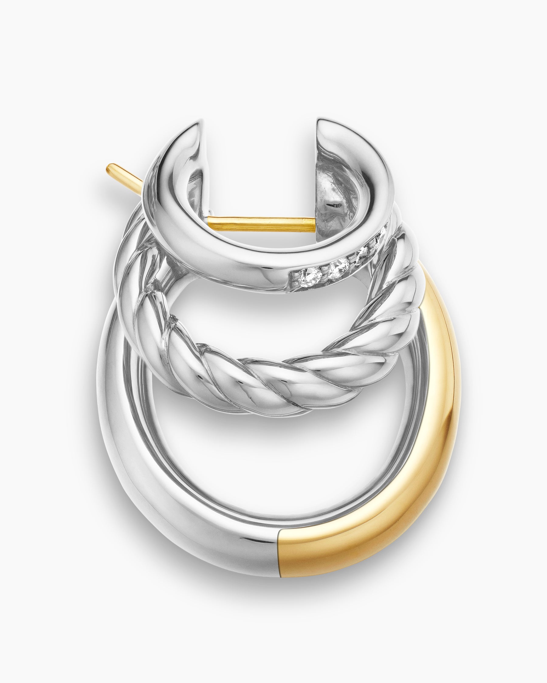 DY Mercer Three Row Hoop Earrings in Sterling Silver with 18K Yellow Gold and Diamonds, 21mm - Image 3