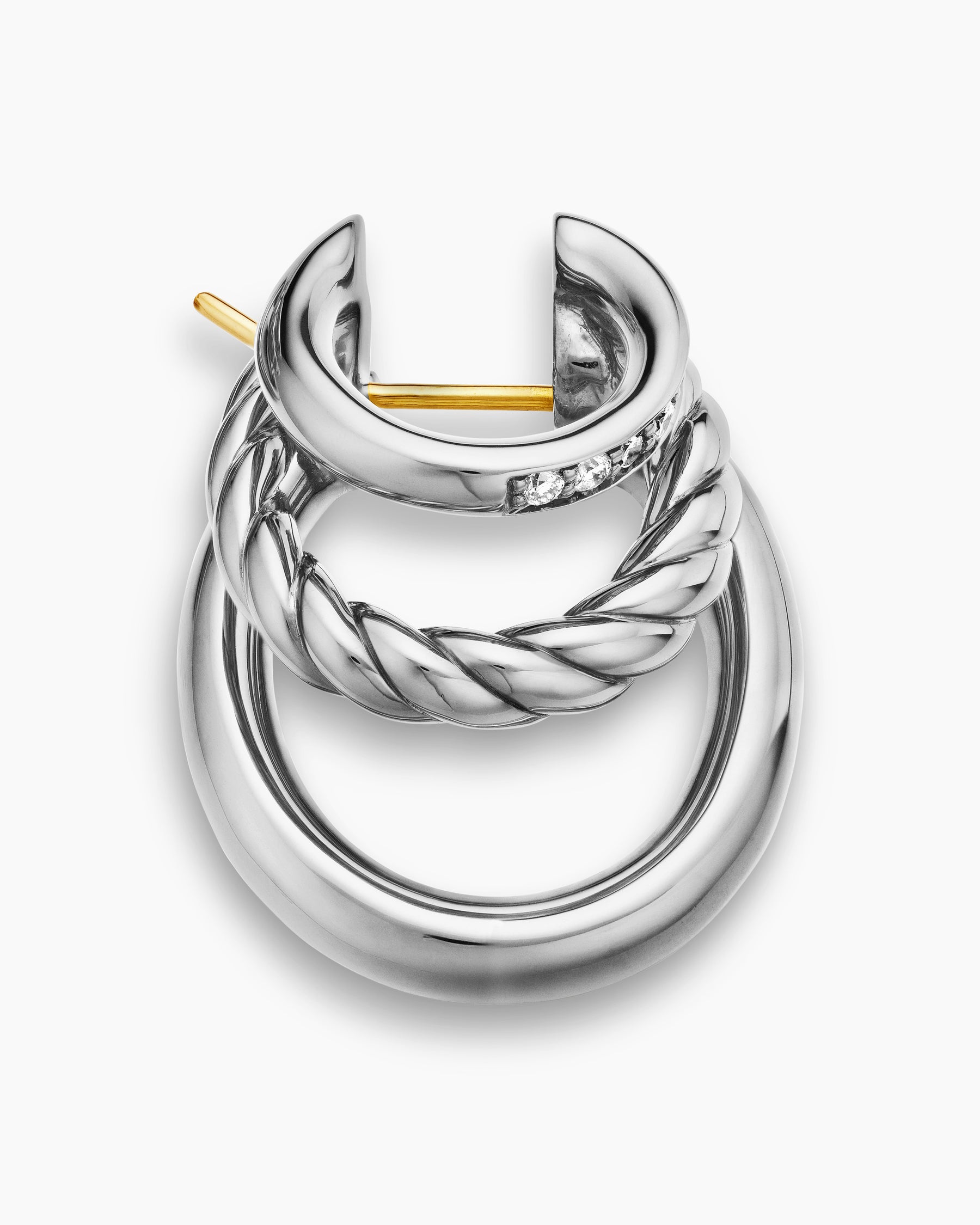 DY Mercer Three Row Hoop Earrings in Sterling Silver with Diamonds, 21mm - Image 3