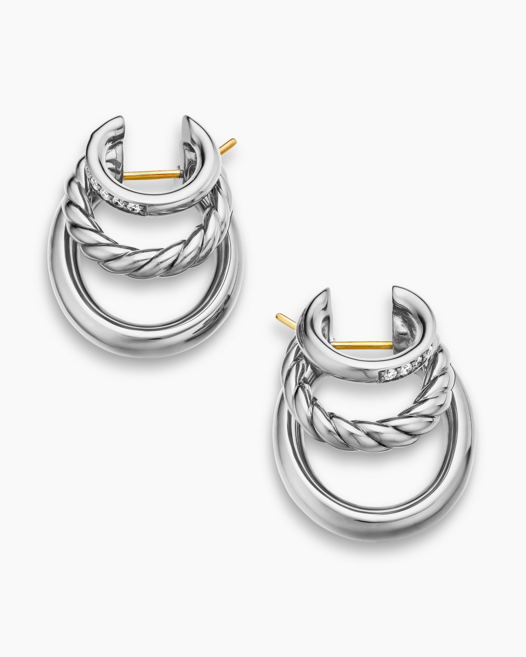 DY Mercer Three Row Hoop Earrings in Sterling Silver with Diamonds, 21mm - Image 4