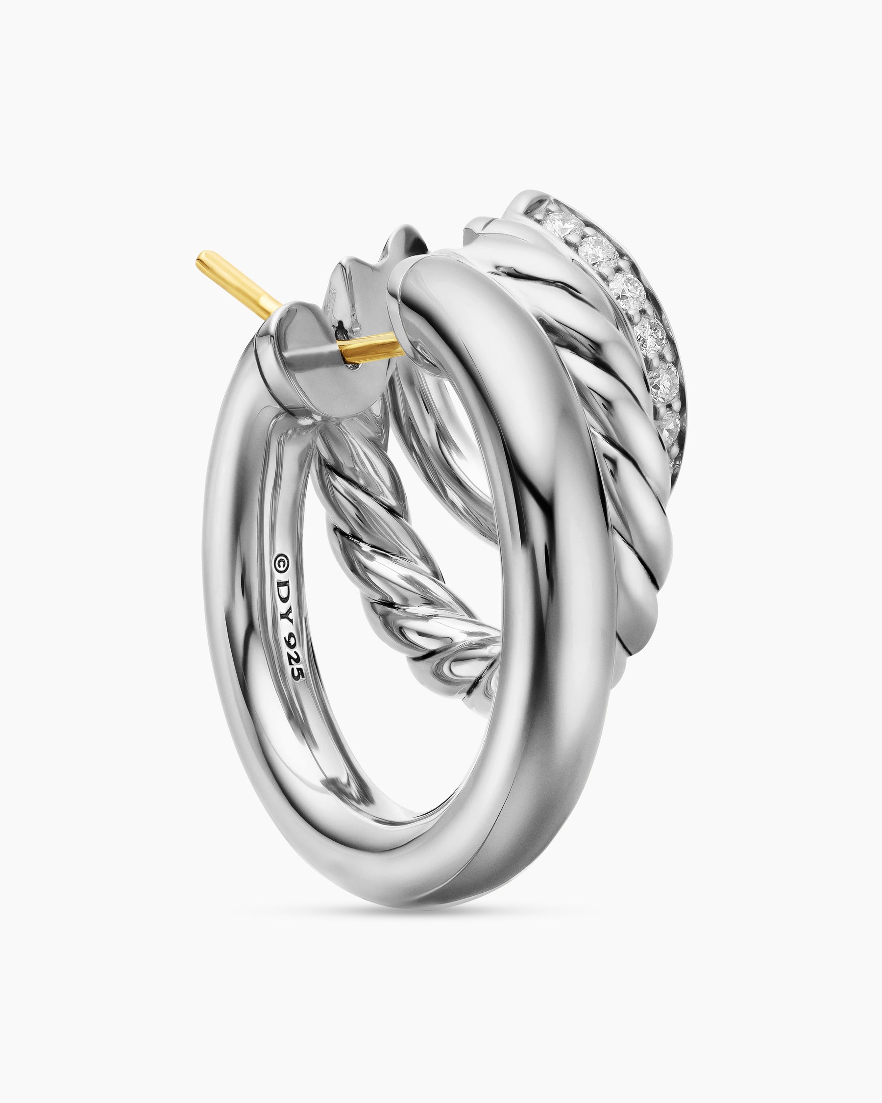 DY Mercer Three Row Hoop Earrings in Sterling Silver with Diamonds, 21mm - Image 5