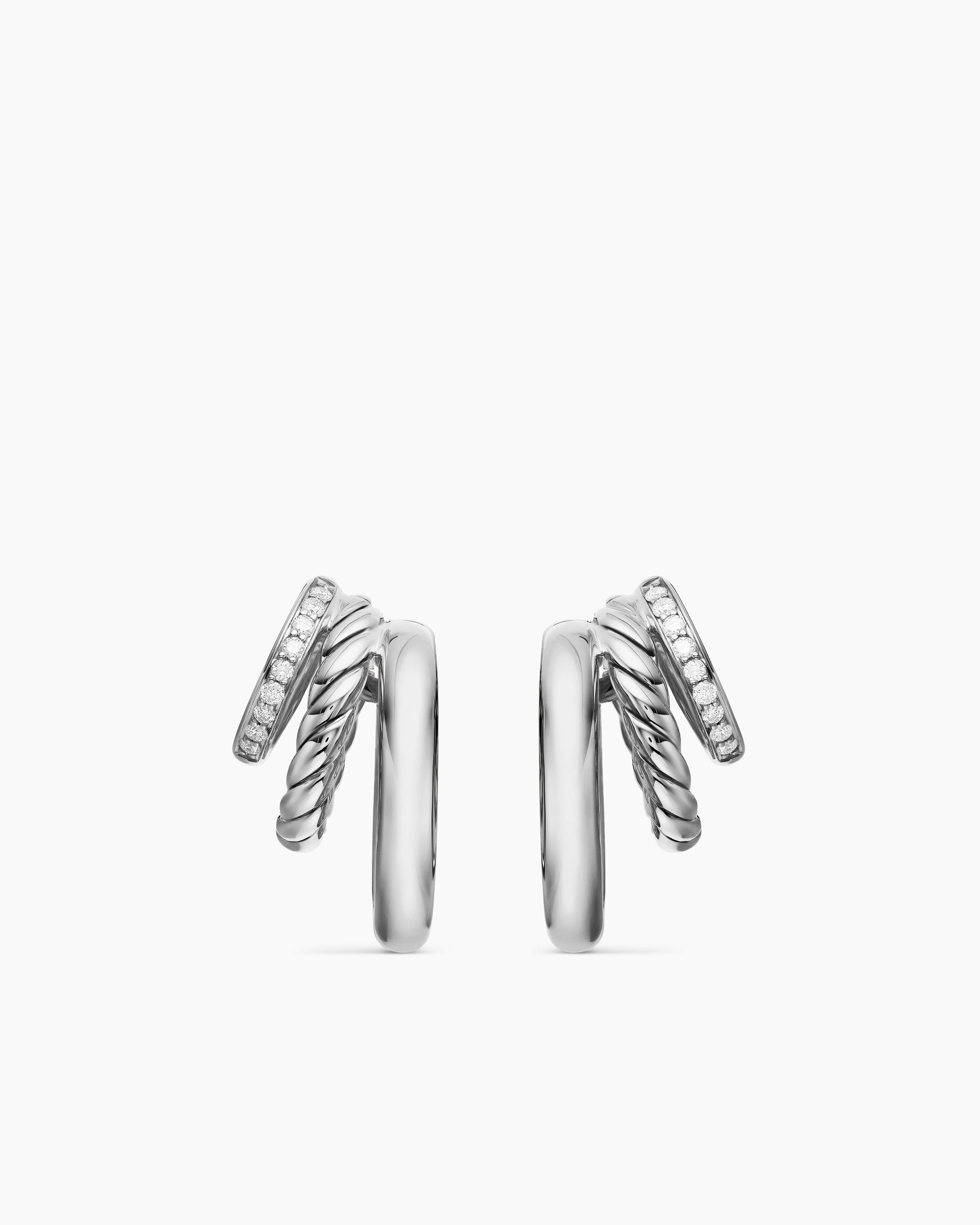 DY Mercer Three Row Hoop Earrings in Sterling Silver with Diamonds, 21mm