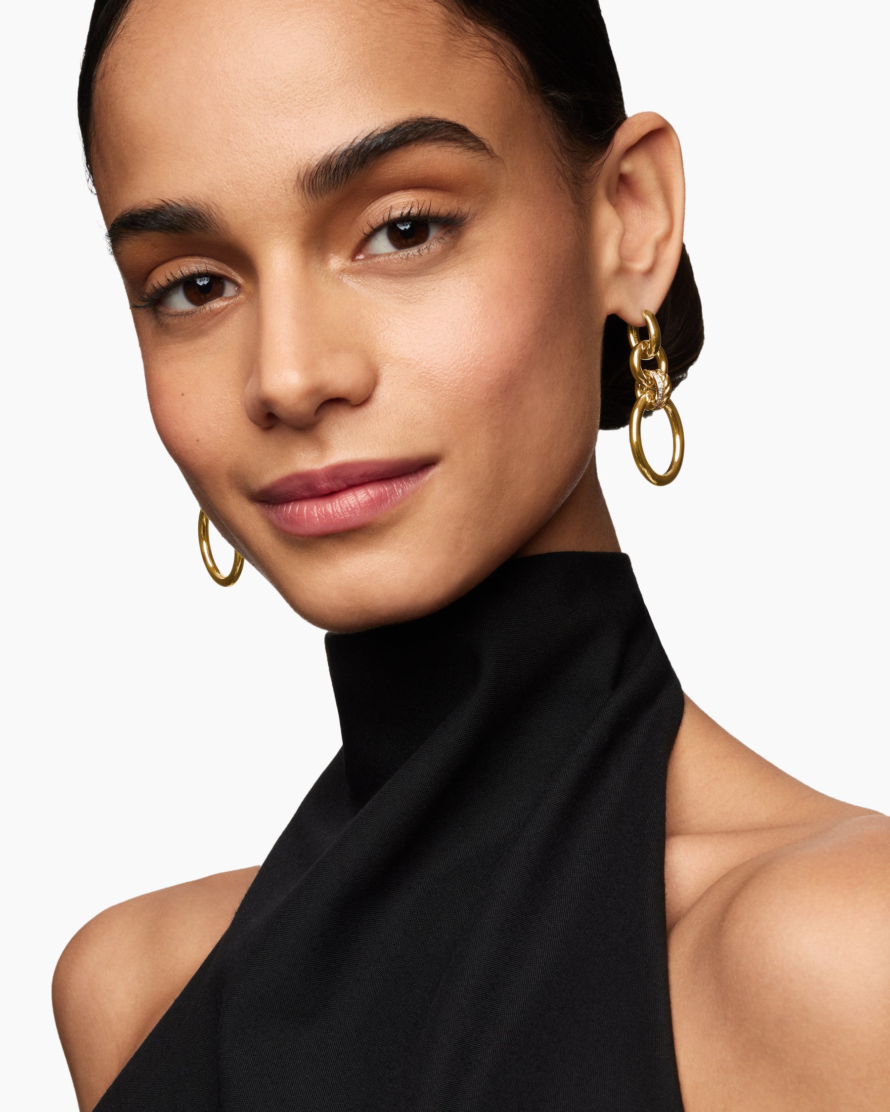 Alternative view of DY Mercer Circular Drop Earrings in 18K Yellow Gold with Diamonds, 50mm