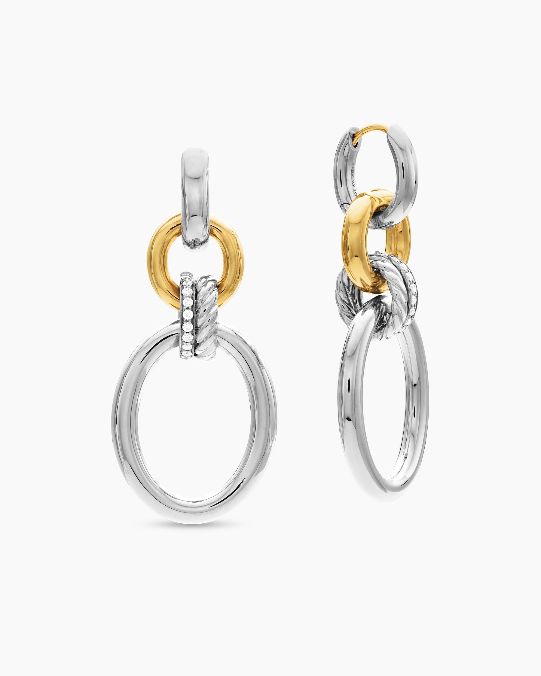 DY Mercer Circular Drop Earrings in Sterling Silver with 18K Yellow Gold and Diamonds, 50mm - Image 3