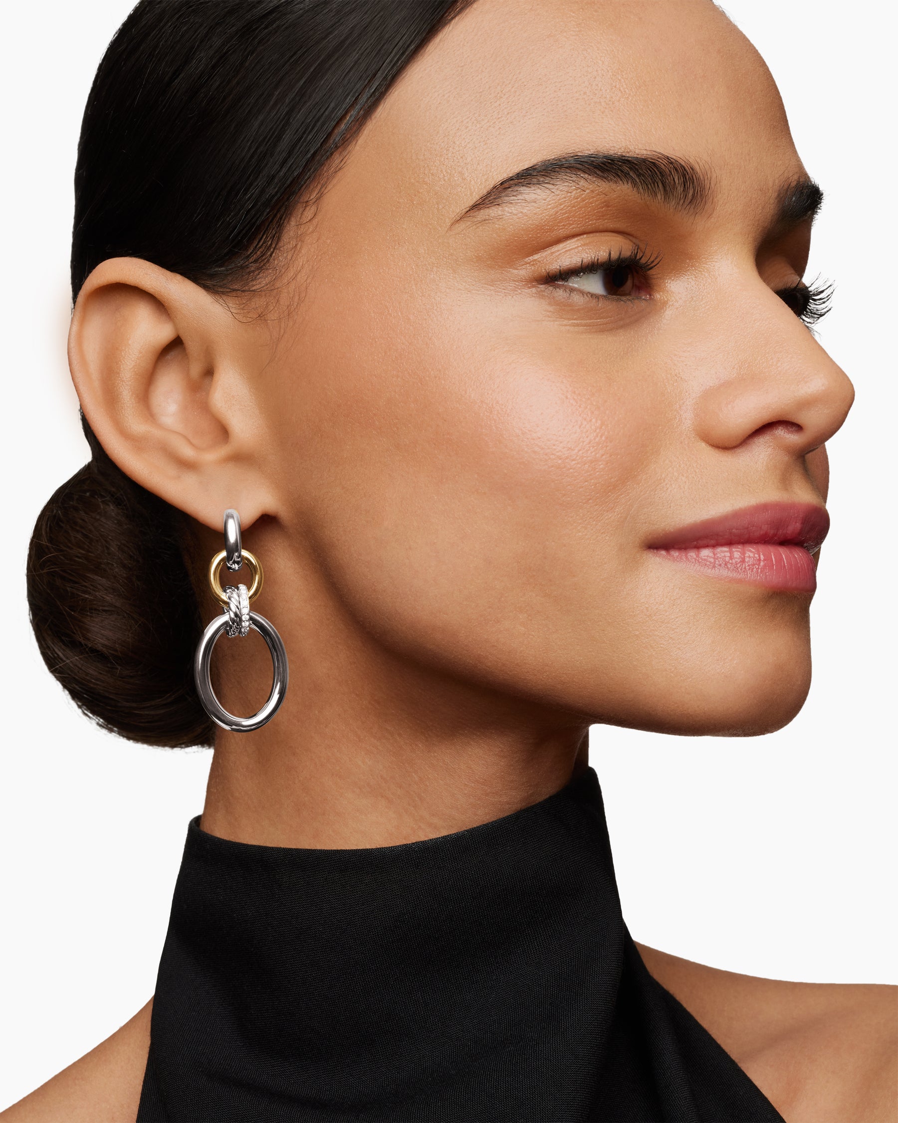 DY Mercer Circular Drop Earrings in Sterling Silver with 18K Yellow Gold and Diamonds, 50mm - Image 6