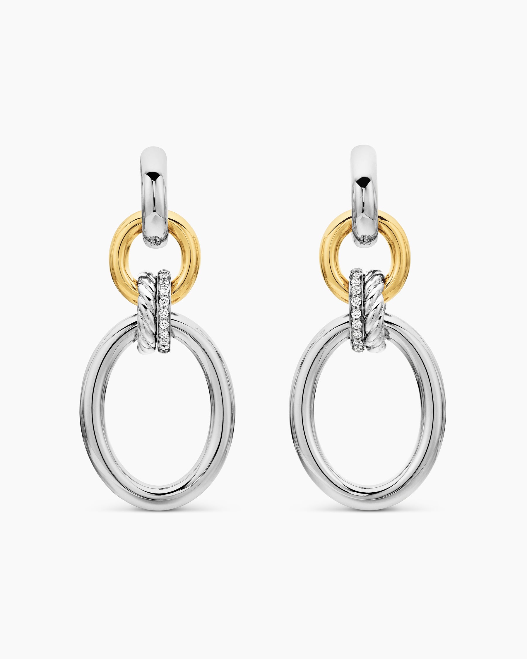 DY Mercer Circular Drop Earrings in Sterling Silver with 18K Yellow Gold and Diamonds, 50mm