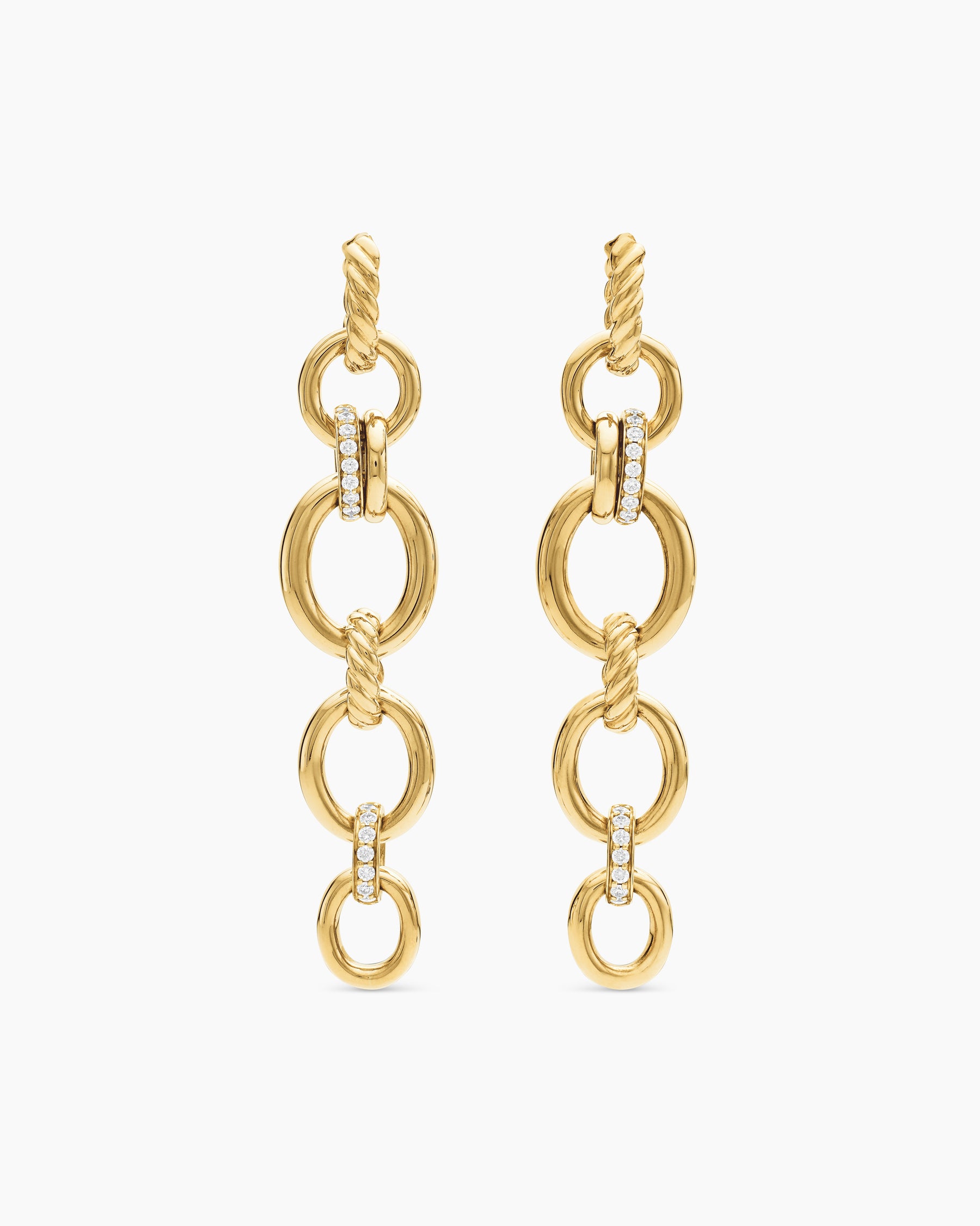 DY Mercer Linked Drop Earrings in 18K Yellow Gold with Diamonds, 68mm