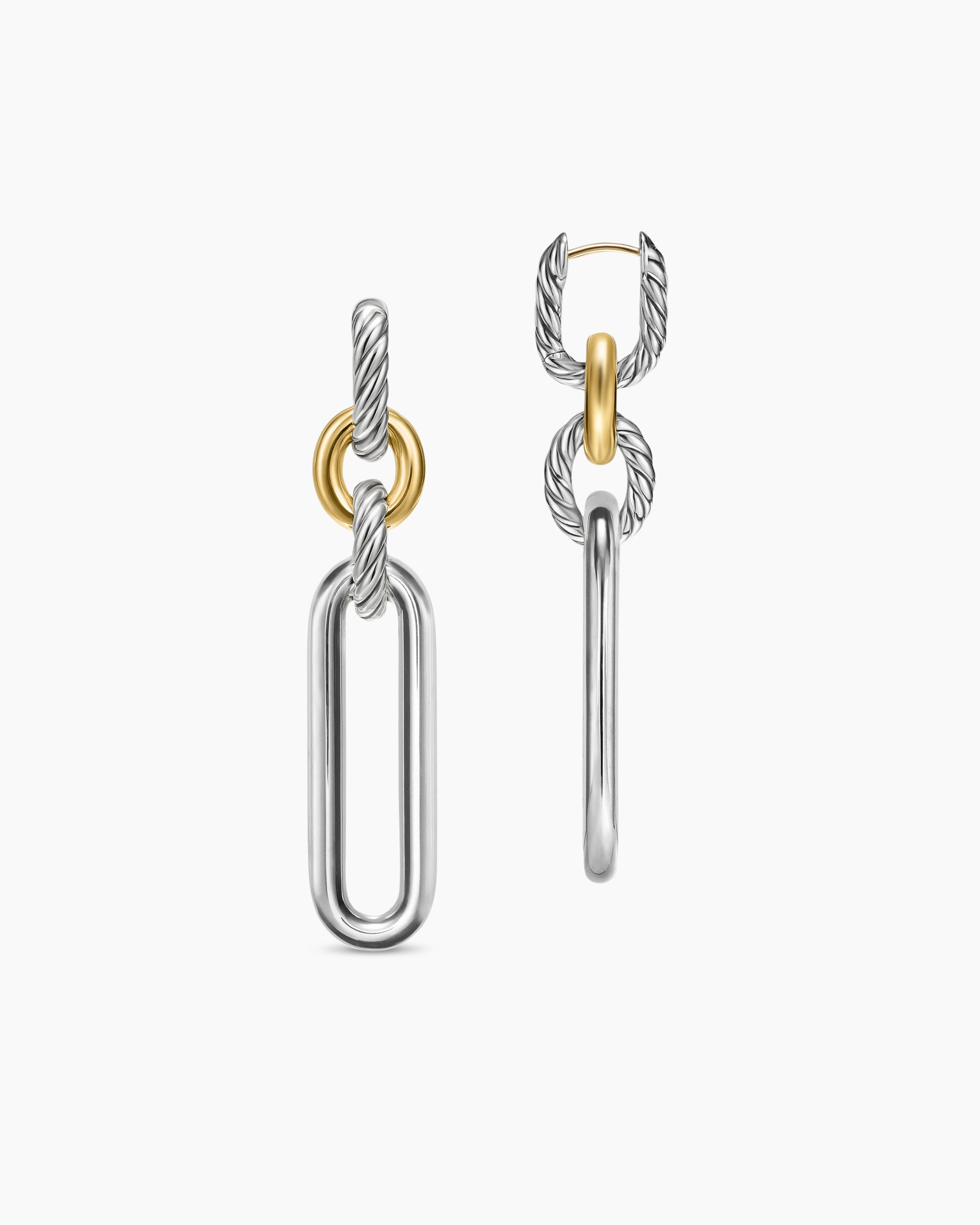 Lexington Double Link Drop Earrings in Sterling Silver with 18K Yellow Gold, 54mm - Image 3