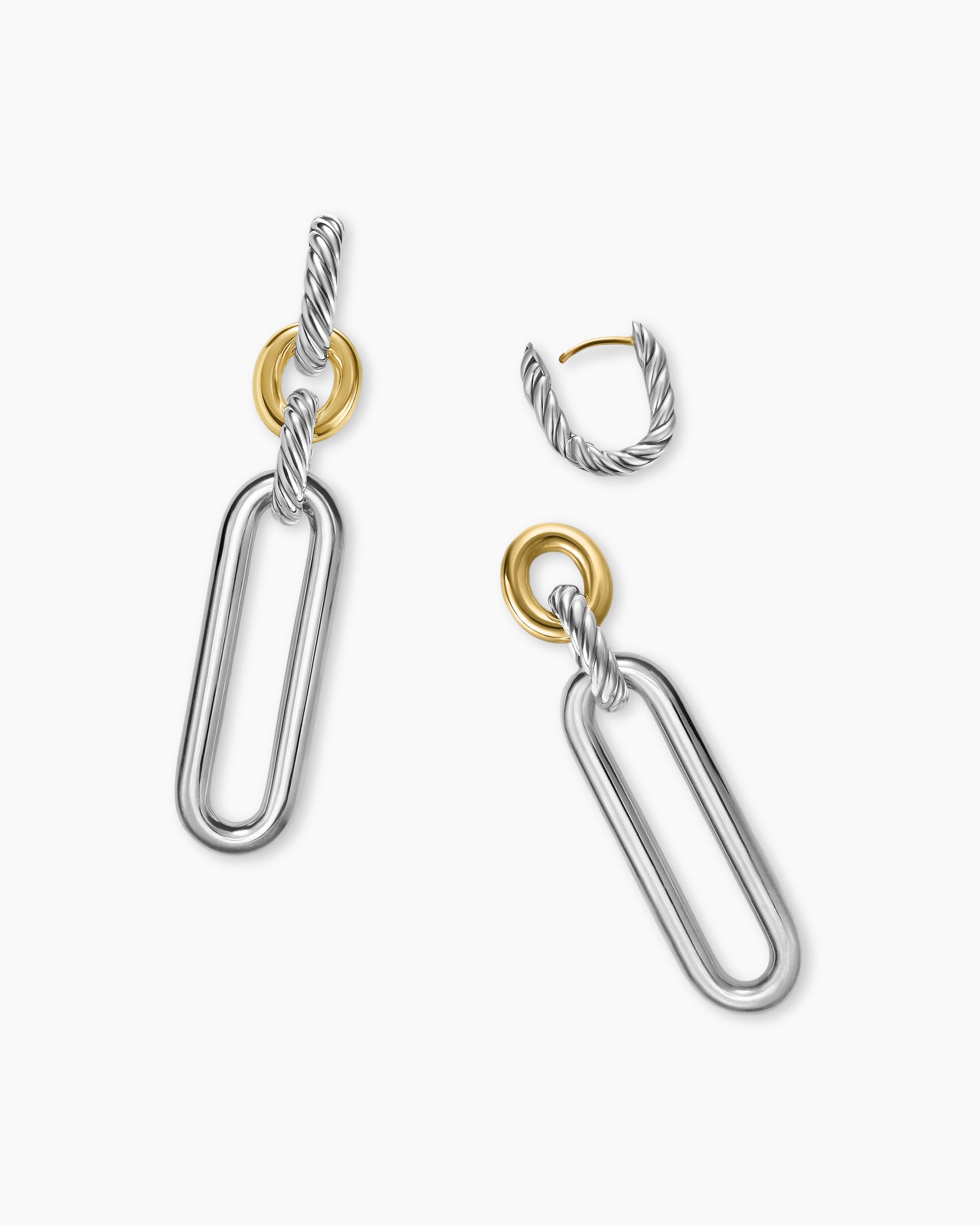 Lexington Double Link Drop Earrings in Sterling Silver with 18K Yellow Gold, 54mm - Image 4