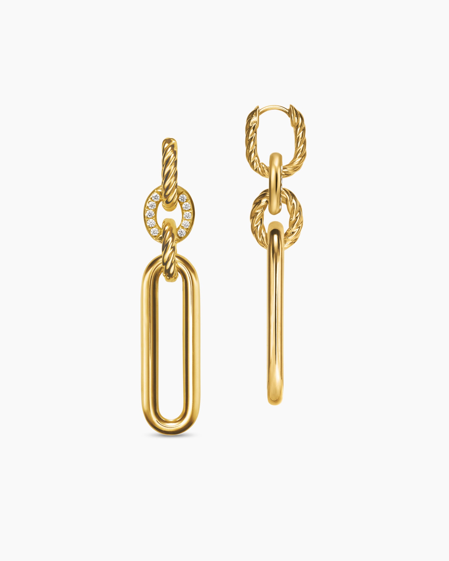 Lexington Double Link Drop Earrings in 18K Yellow Gold with Diamonds, 54mm - Image 3