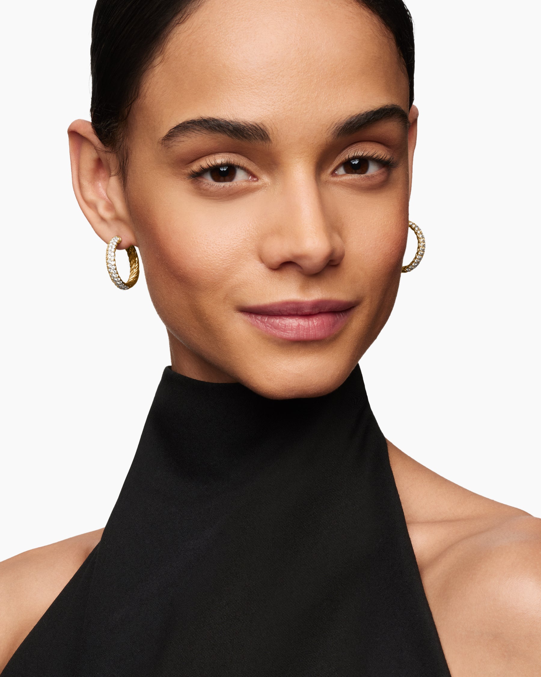 Alternative view of DY Mercer Hoop Earrings in 18K Yellow Gold with Diamonds, 25.4mm