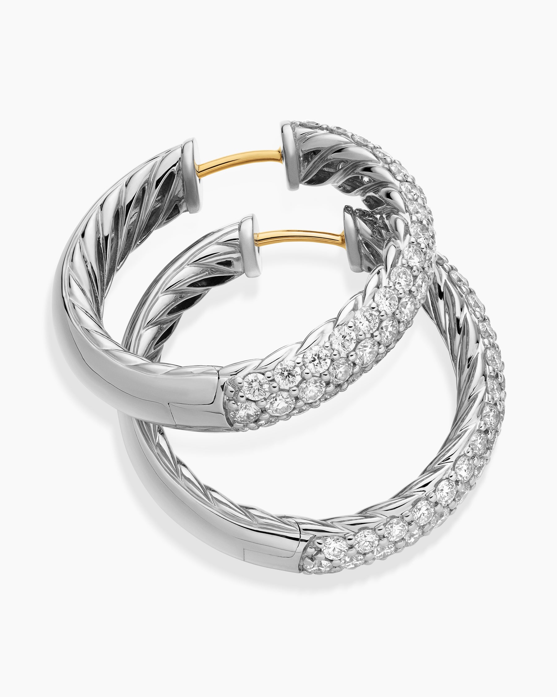 DY Mercer Hoop Earrings in Sterling Silver with Diamonds, 25.4mm - Image 4