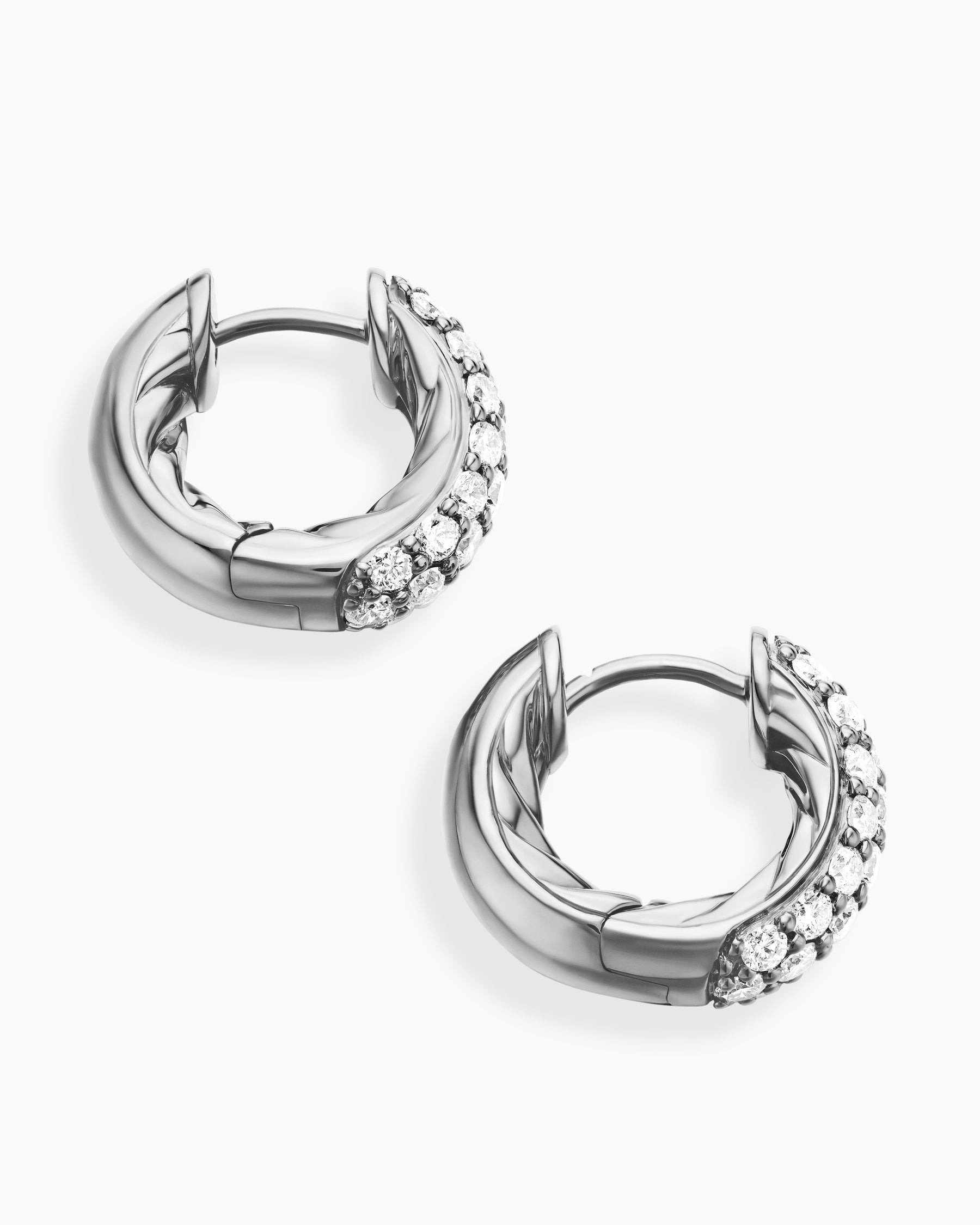 DY Mercer Micro Hoop Earrings in Sterling Silver with Diamonds, 13.5mm - Image 4