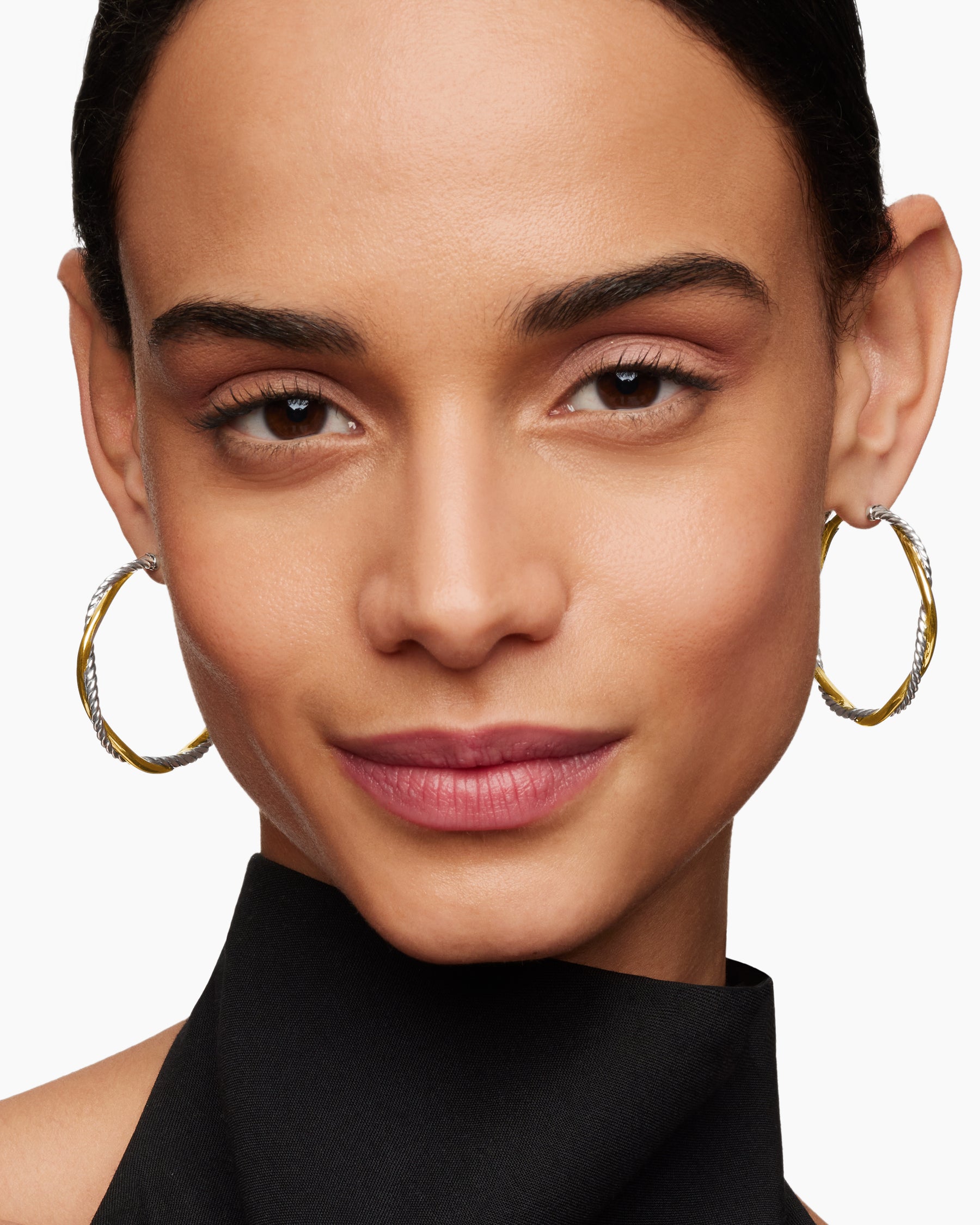 Alternative view of Infinity Hoop Earrings in Sterling Silver with 14K Yellow Gold, 42mm