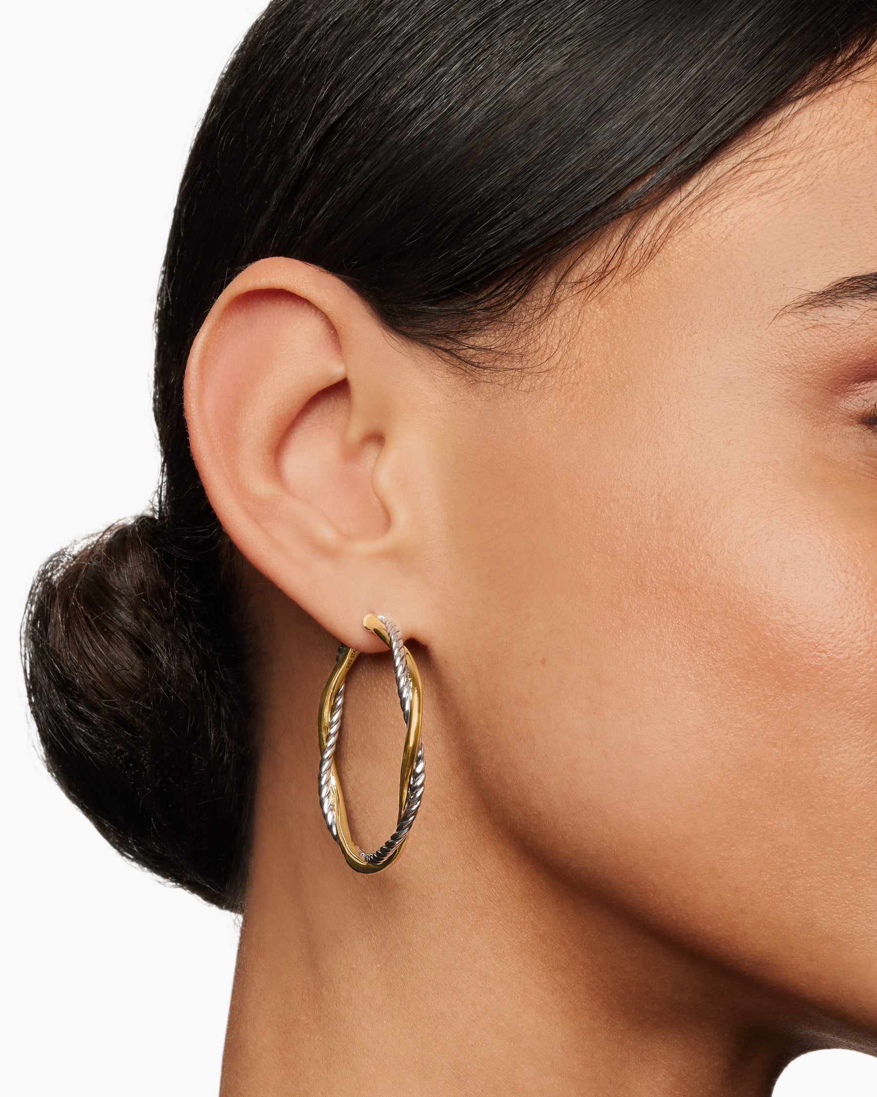 Infinity Hoop Earrings in Sterling Silver with 14K Yellow Gold, 42mm - Image 6