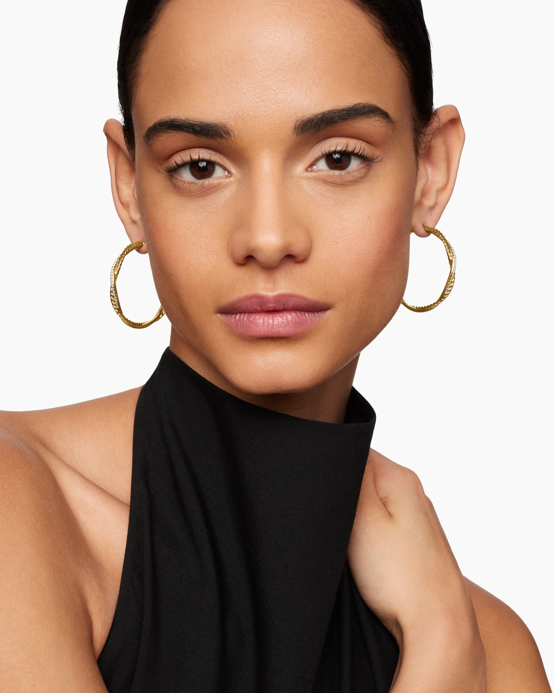 Alternative view of Infinity Hoop Earrings in 18K Yellow Gold with Diamonds, 42mm