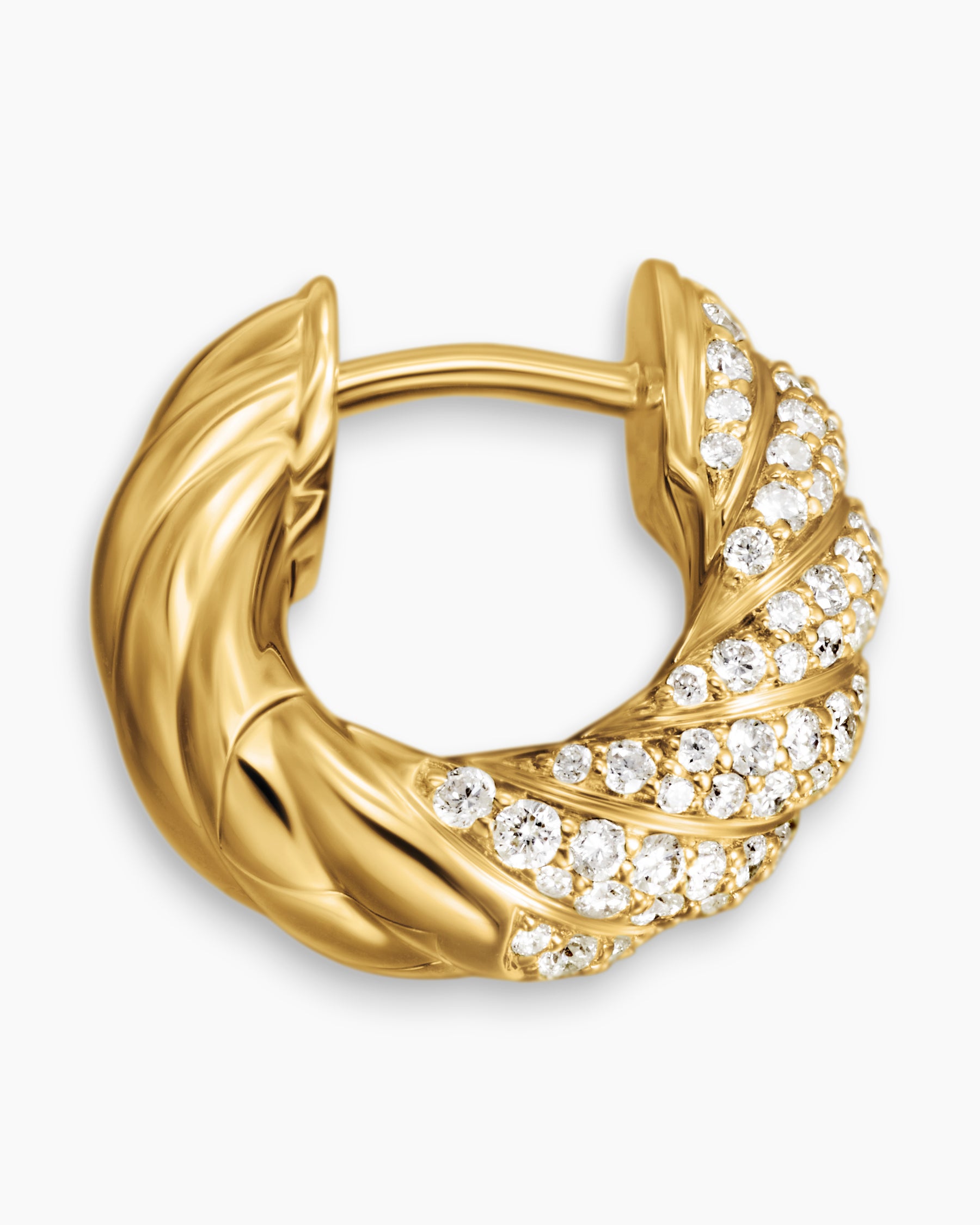 Sculpted Cable Hoop Earrings in 18K Yellow Gold with Diamonds, 14.4mm - Image 3