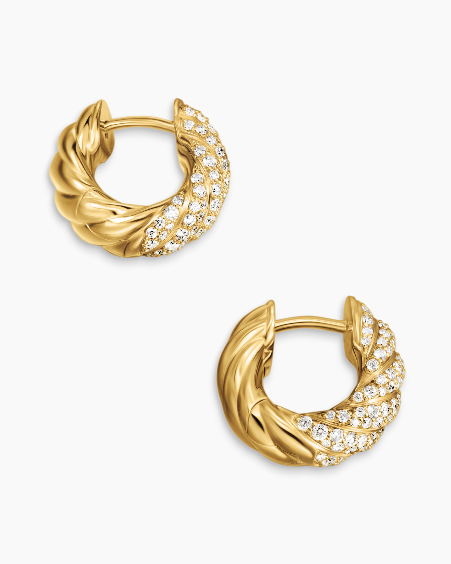 Sculpted Cable Hoop Earrings in 18K Yellow Gold with Diamonds, 14.4mm - Image 4