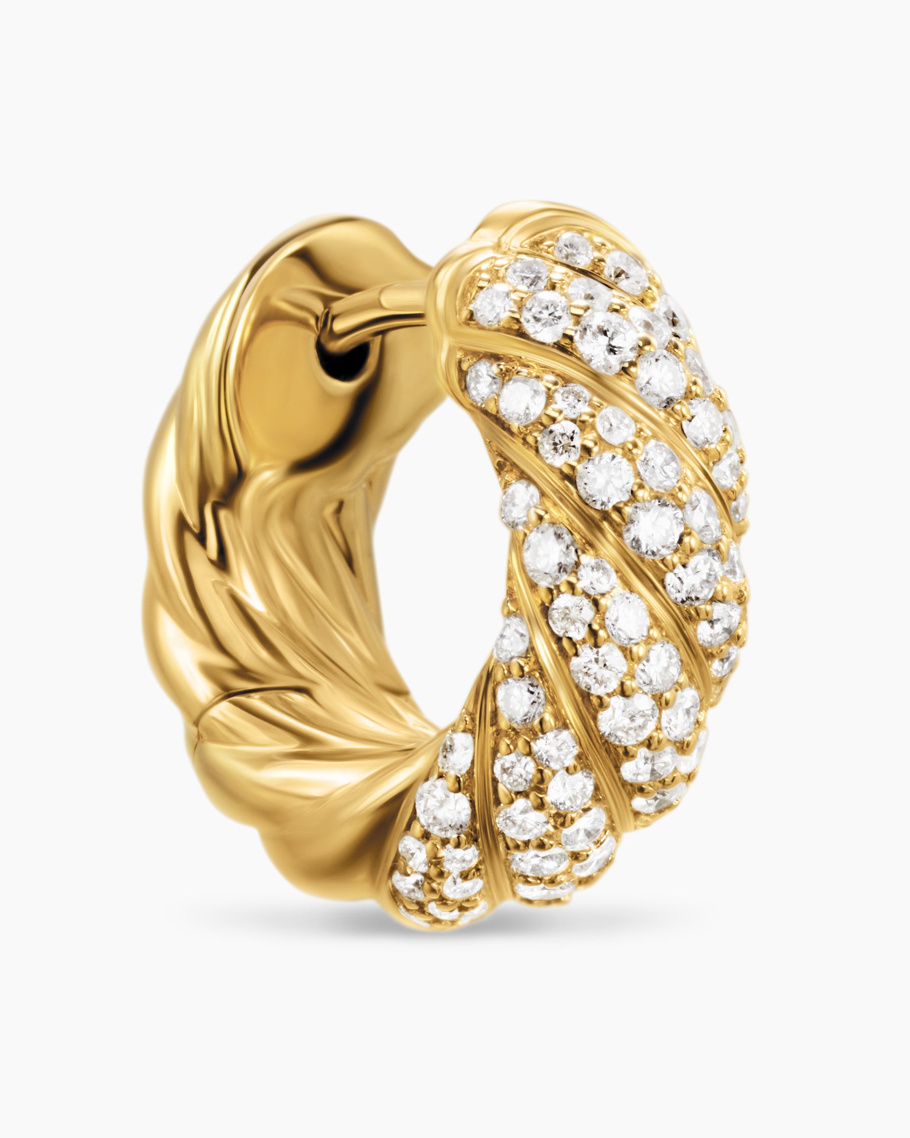 Sculpted Cable Hoop Earrings in 18K Yellow Gold with Diamonds, 14.4mm - Image 5