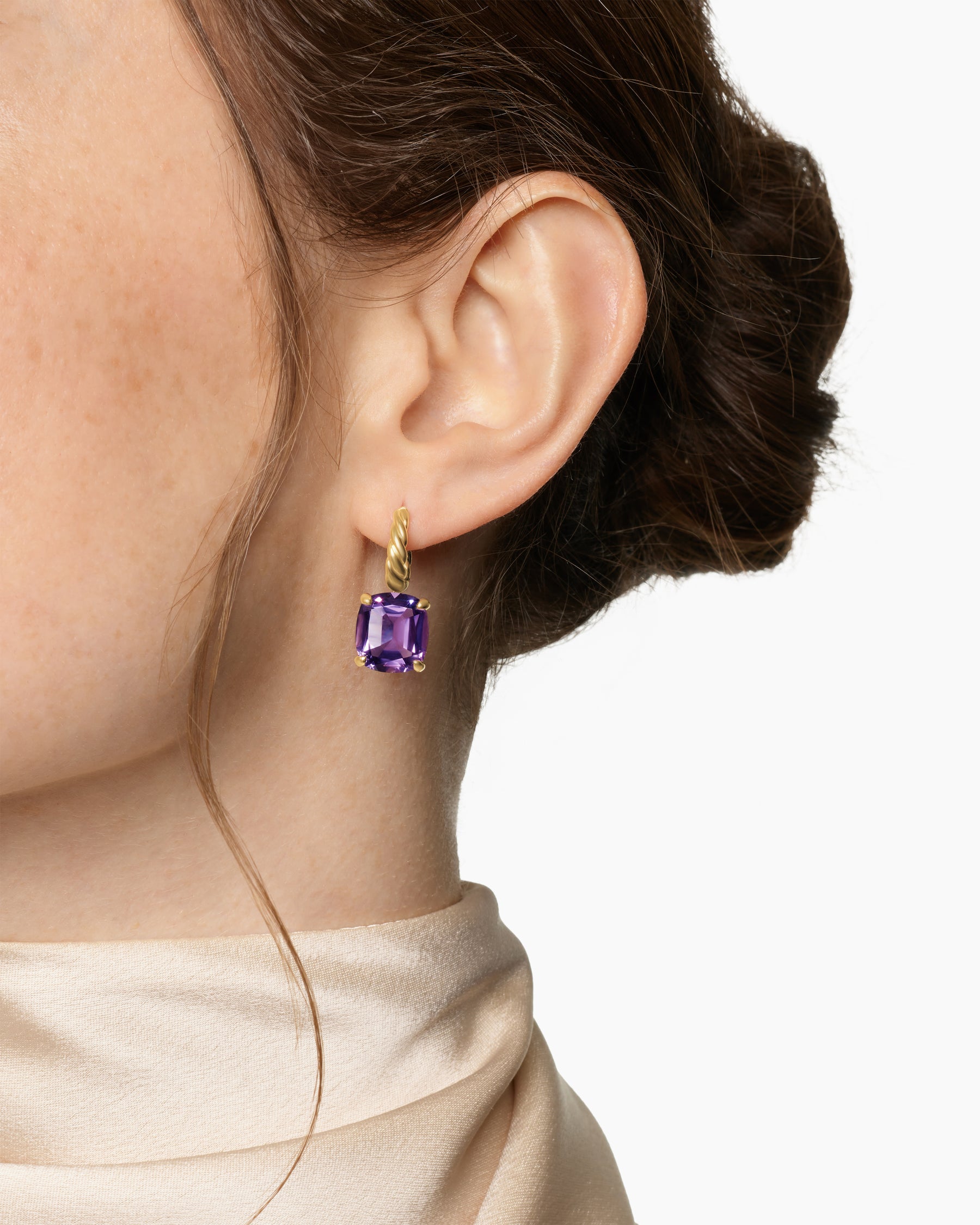 Alternative view of Marbella Drop Earrings in 18K Yellow Gold with Amethyst, 11mm
