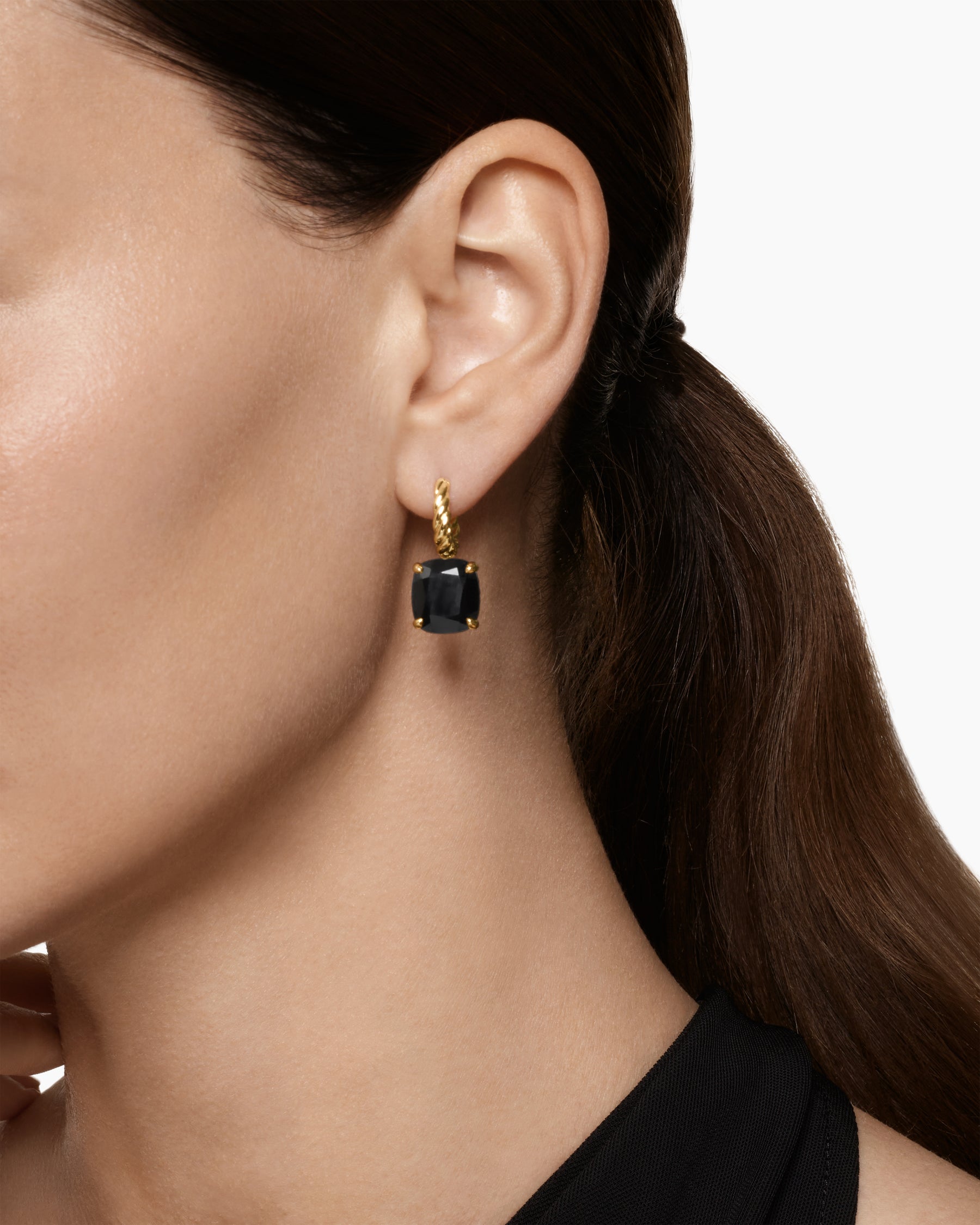 Alternative view of Marbella Drop Earrings in 18K Yellow Gold with Black Onyx, 11mm