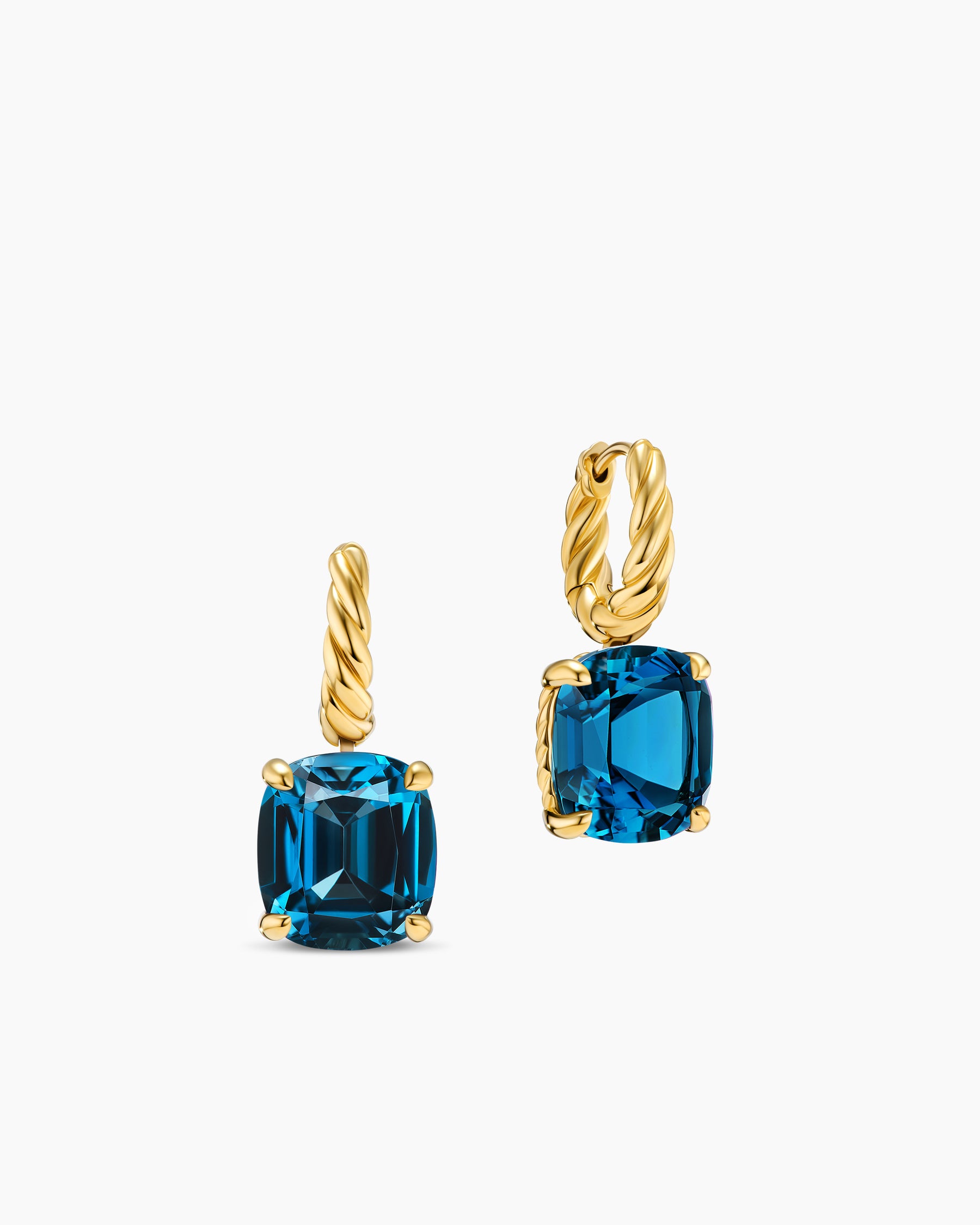 Marbella Drop Earrings in 18K Yellow Gold with Hampton Blue Topaz, 11mm - Image 3