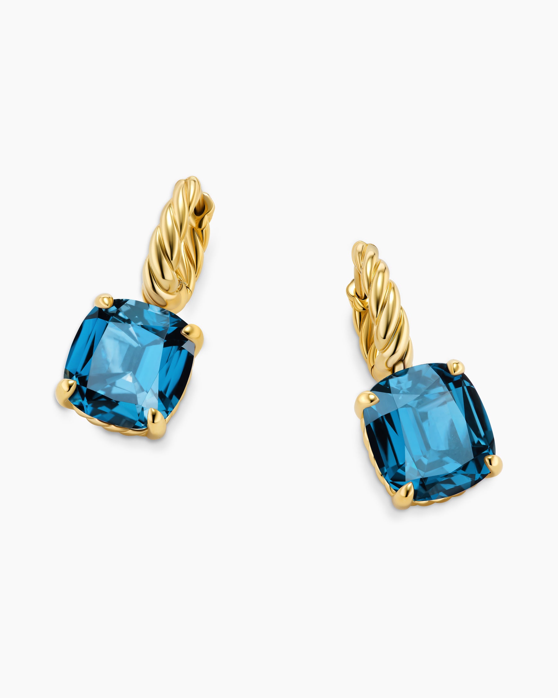 Marbella Drop Earrings in 18K Yellow Gold with Hampton Blue Topaz, 11mm - Image 5