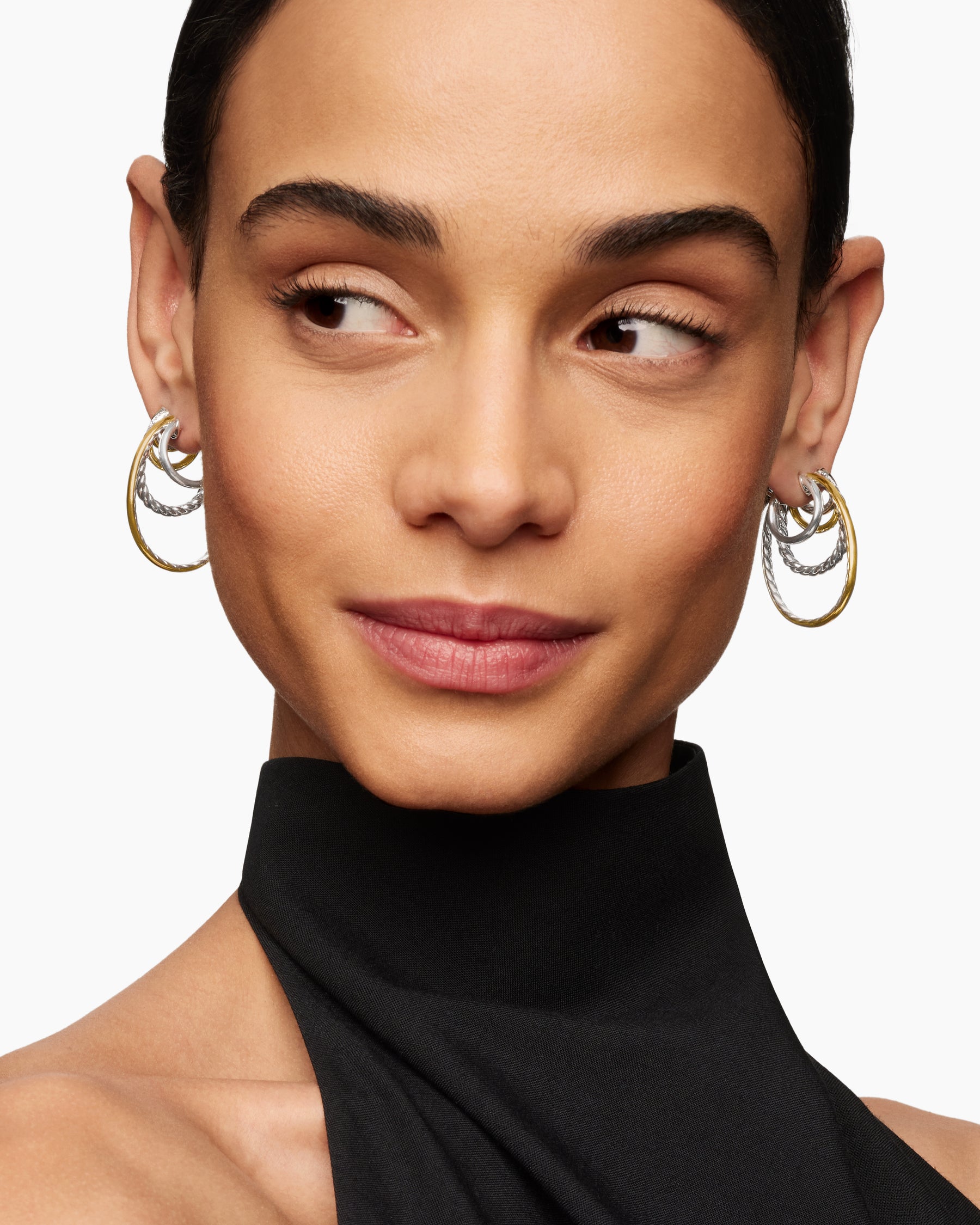 Alternative view of DY Mercer Multi Hoop Earrings in Sterling Silver with 18K Yellow Gold and Diamonds, 37.5mm