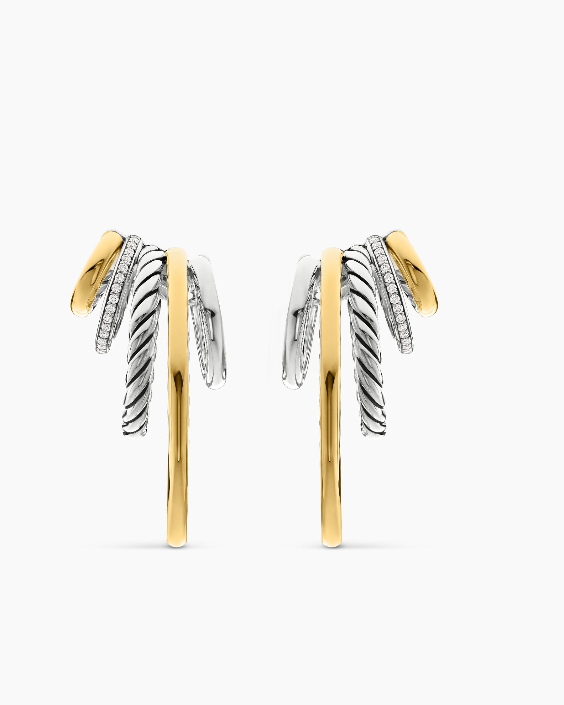 DY Mercer Multi Hoop Earrings in Sterling Silver with 18K Yellow Gold and Diamonds, 37.5mm