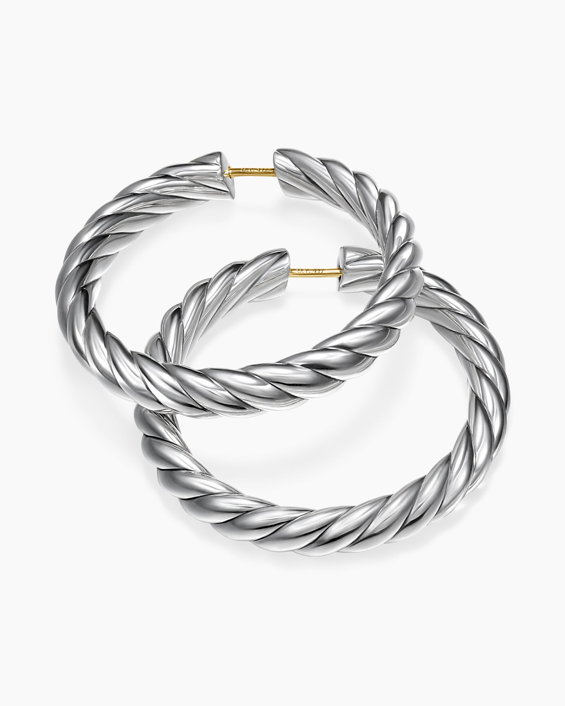 Sculpted Cable Hoop Earrings in Sterling Silver, 38mm - Image 4
