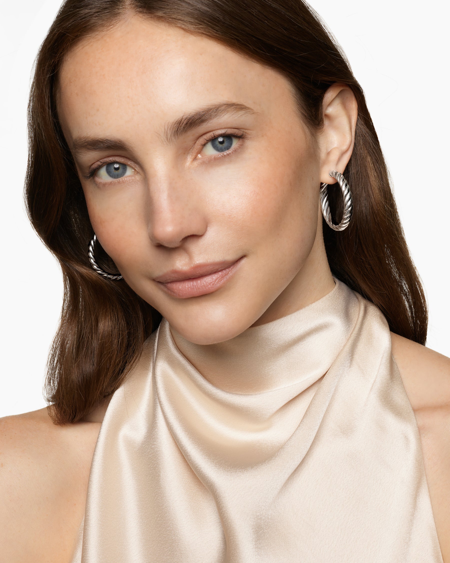 Alternative view of Sculpted Cable Hoop Earrings in Sterling Silver, 38mm