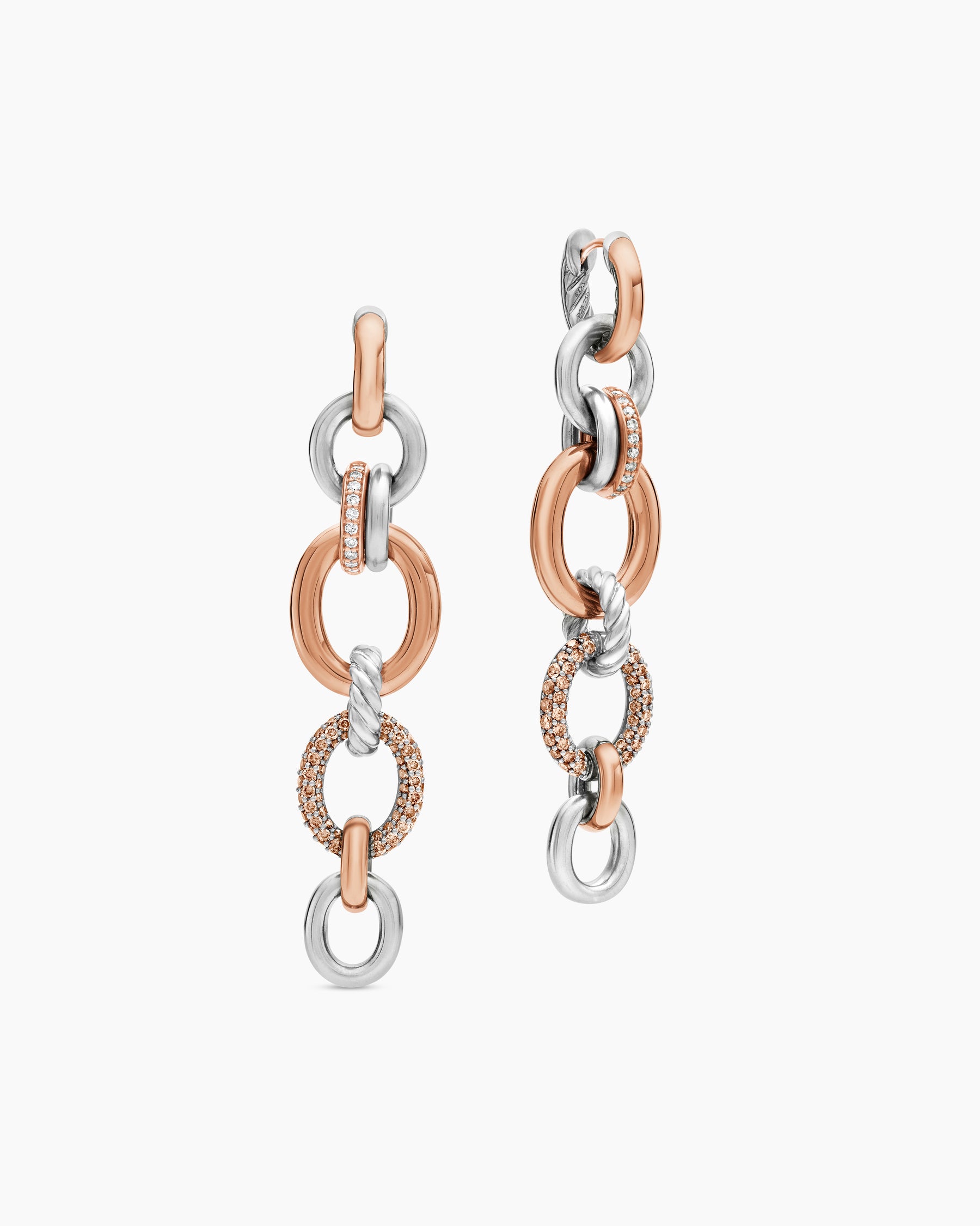 DY Mercer Melange Linked Drop Earrings in Sterling Silver with 18K Rose Gold and Diamonds, 68mm - Image 3