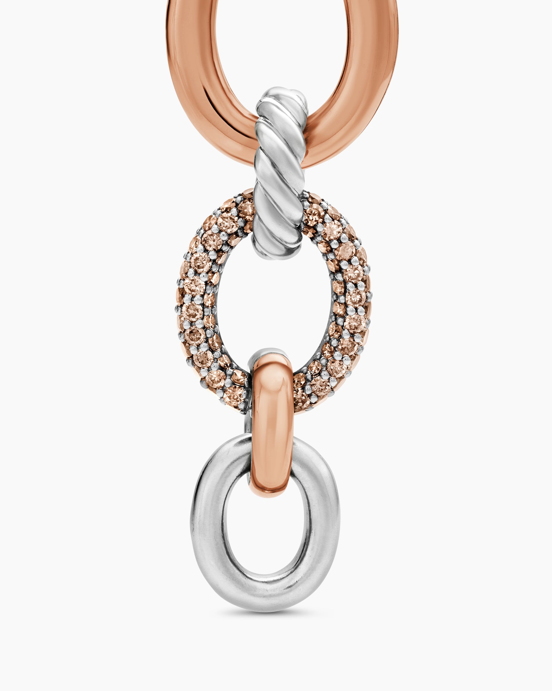 DY Mercer Melange Linked Drop Earrings in Sterling Silver with 18K Rose Gold and Diamonds, 68mm - Image 4