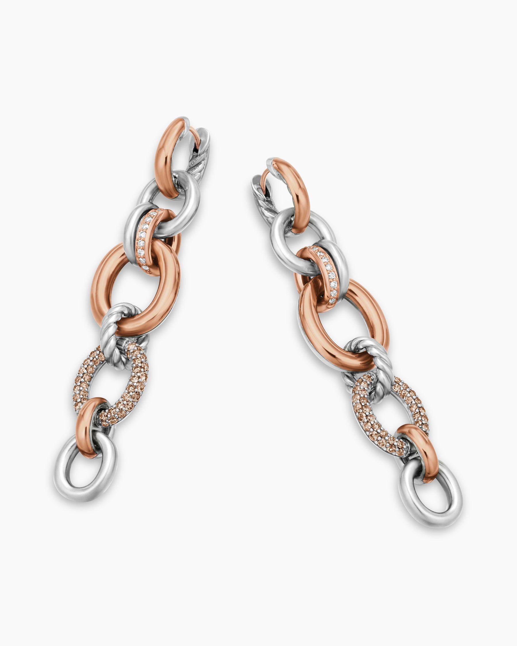 DY Mercer Melange Linked Drop Earrings in Sterling Silver with 18K Rose Gold and Diamonds, 68mm - Image 5