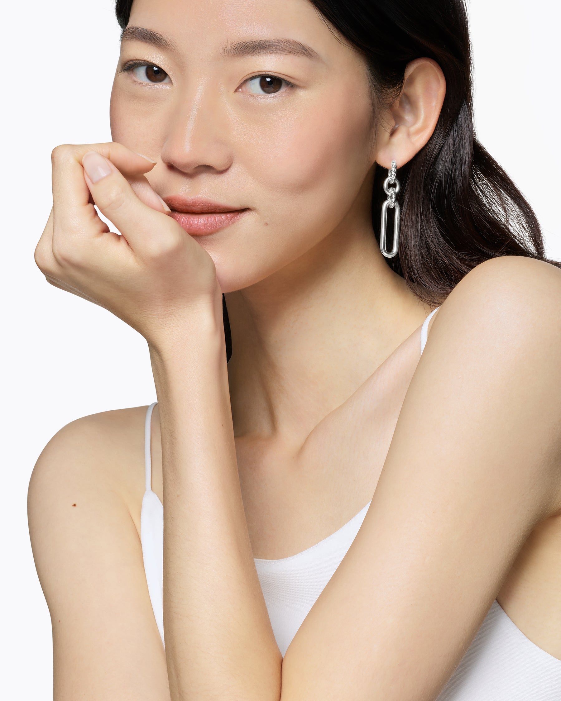 Alternative view of Lexington Double Link Drop Earrings in Sterling Silver, 53mm