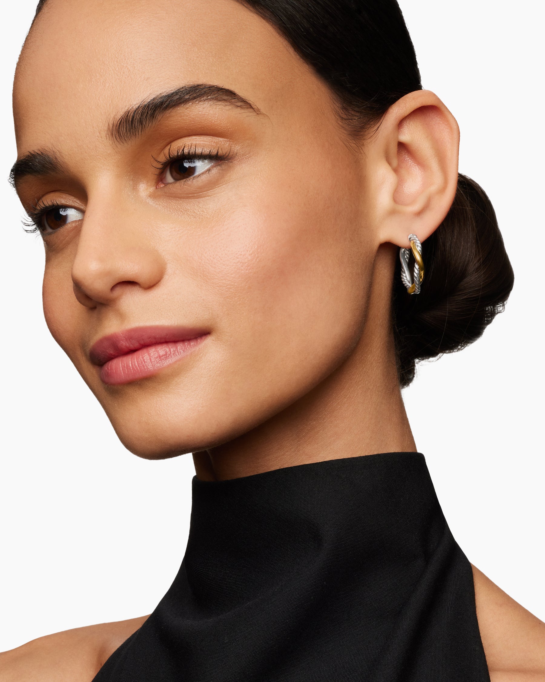 Alternative view of Petite Infinity Hoop Earrings in Sterling Silver with 14K Yellow Gold, 17.3mm
