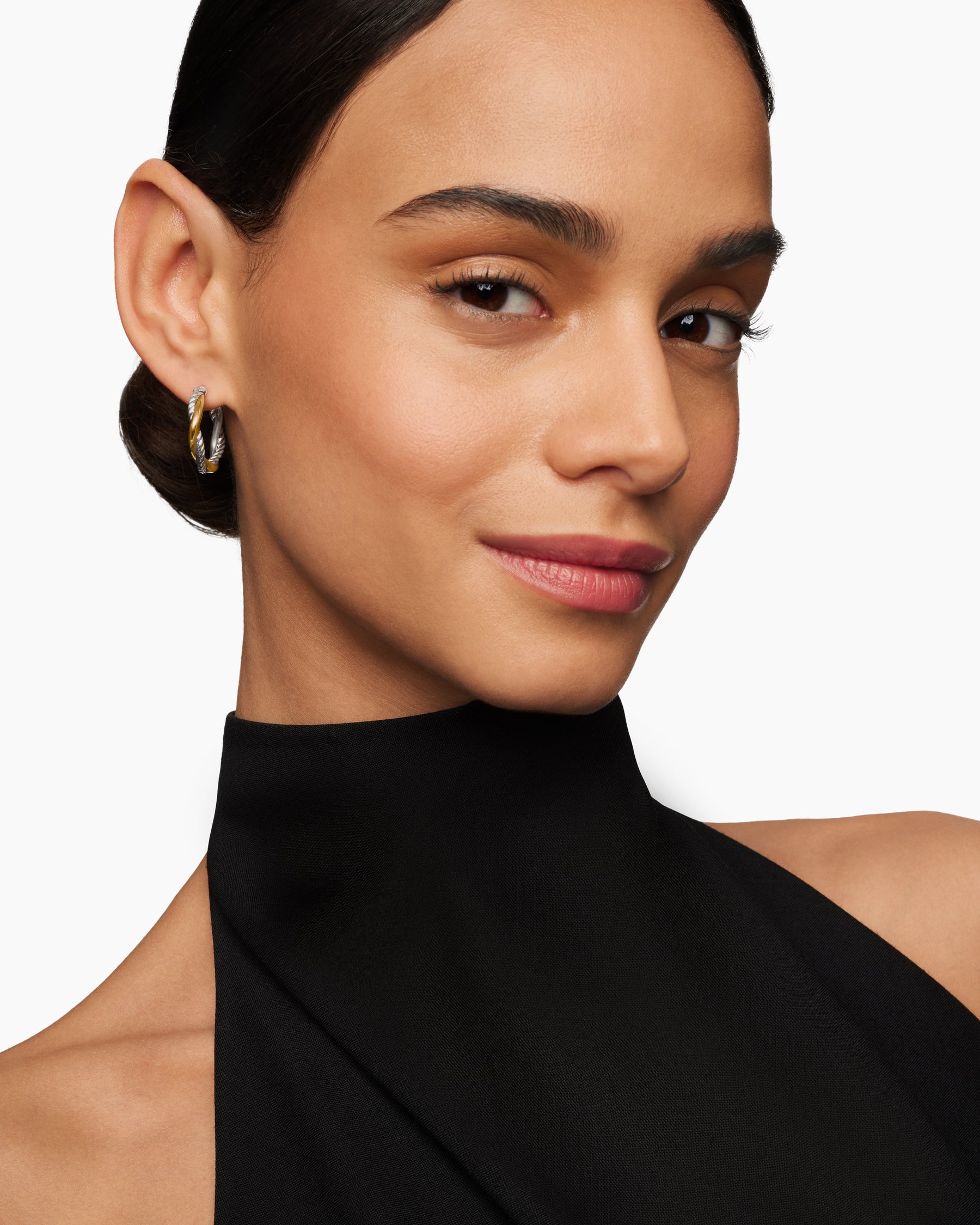 Petite Infinity Hoop Earrings in Sterling Silver with 14K Yellow Gold, 17.3mm - Image 6