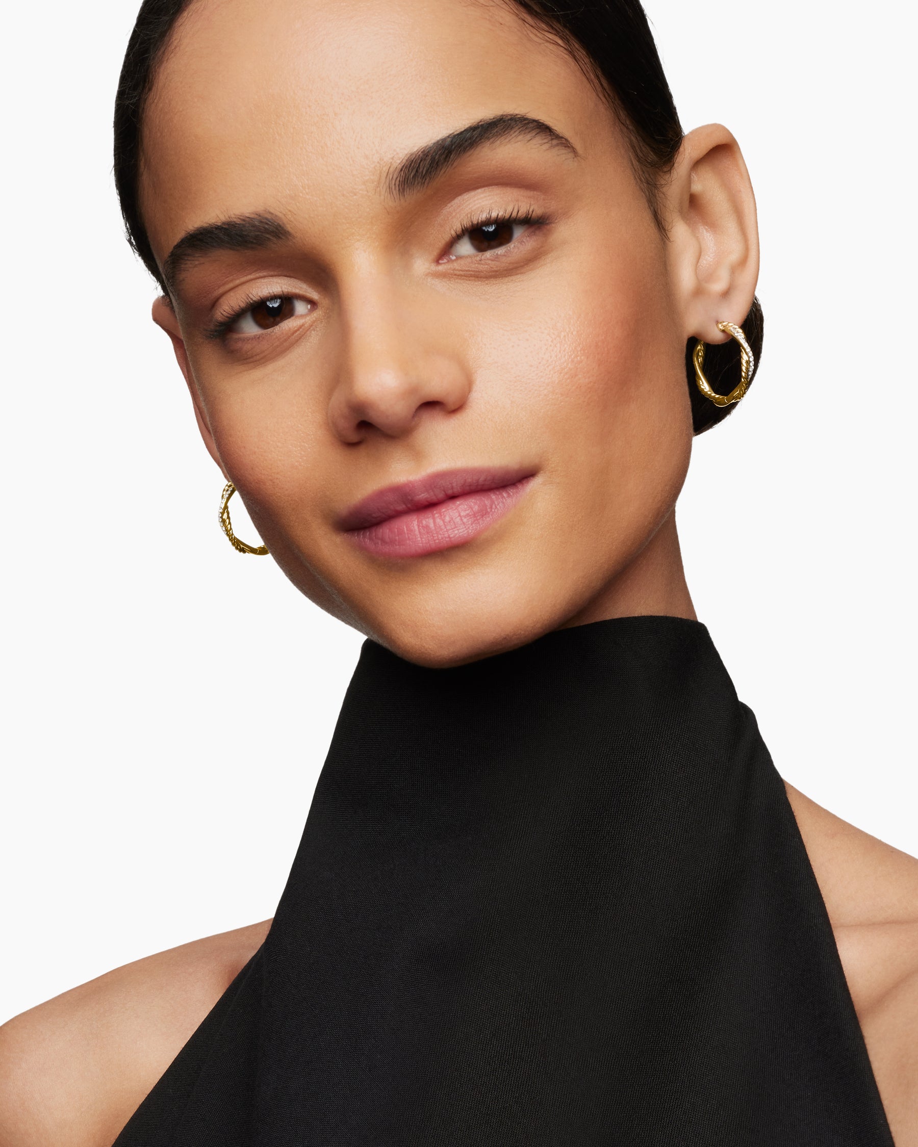 Alternative view of Petite Infinity Hoop Earrings in 18K Yellow Gold with Diamonds, 17.3mm