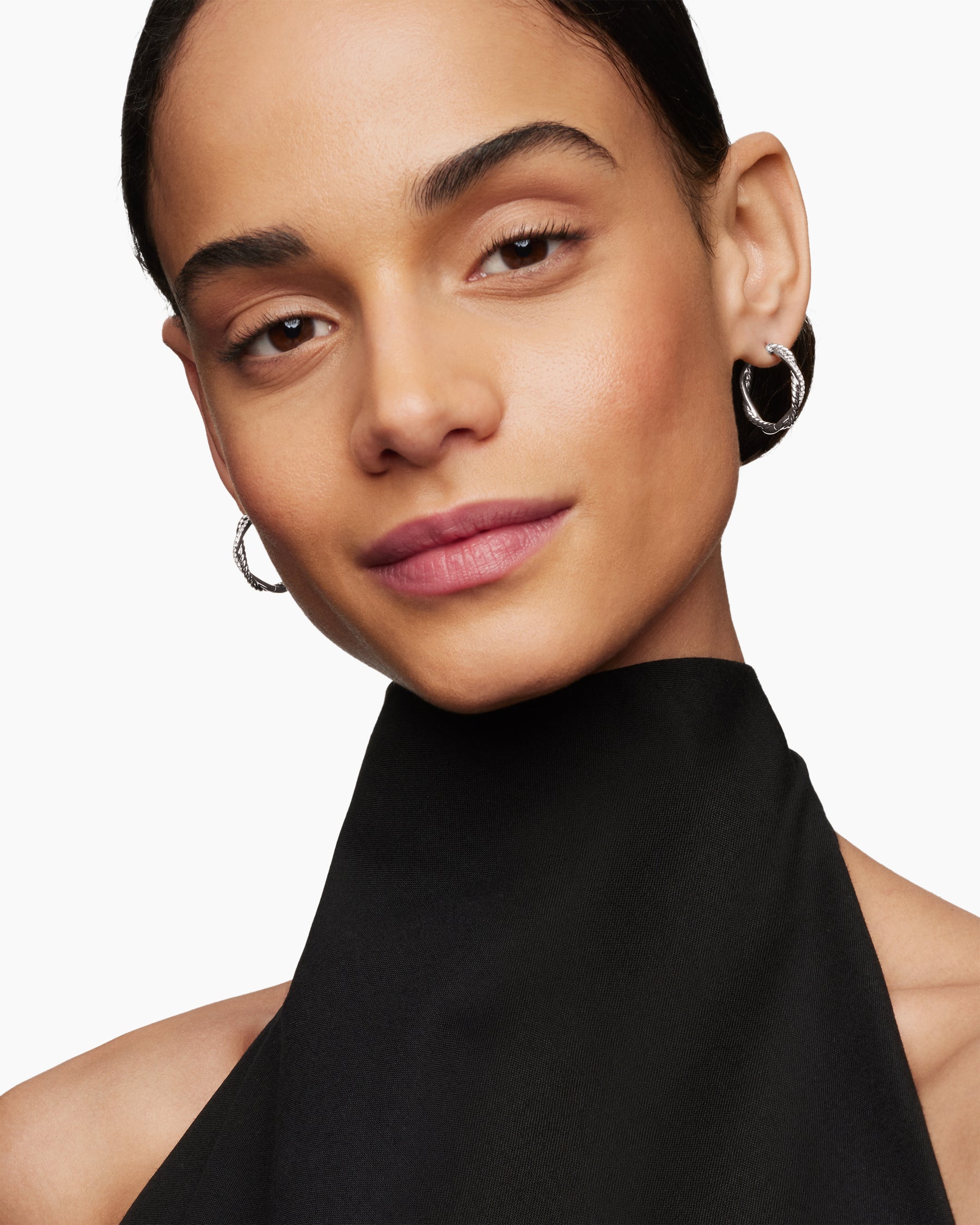 Alternative view of Petite Infinity Hoop Earrings in Sterling Silver with Diamonds, 17.3mm